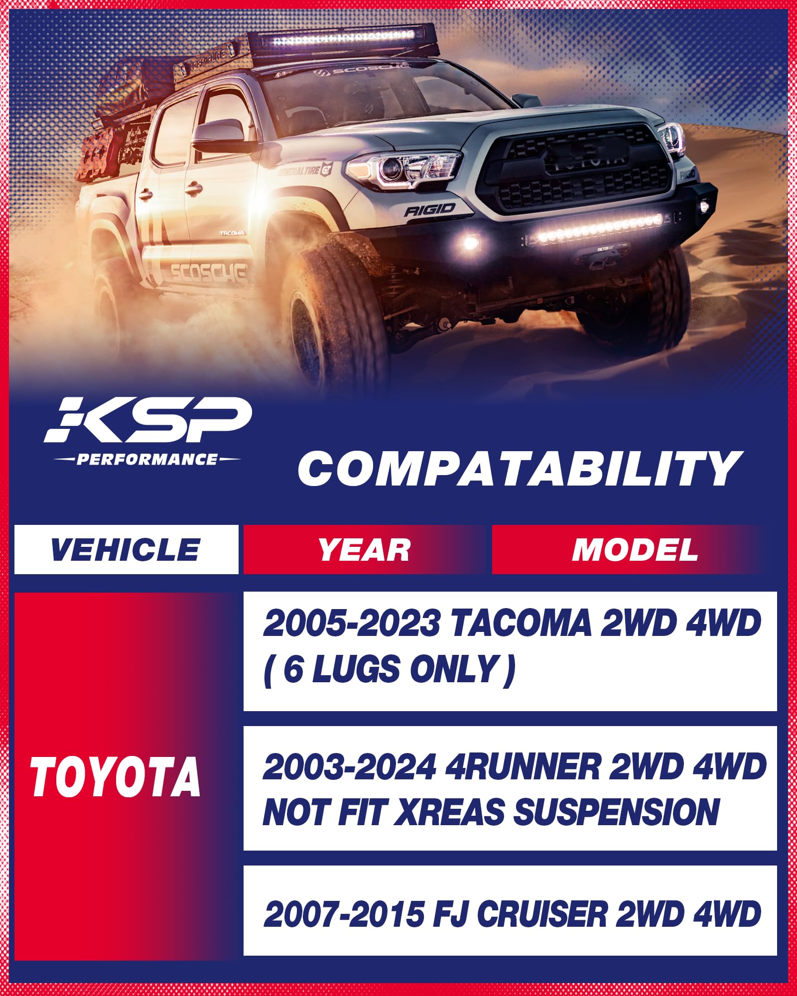 KSP PERFORMANCE 1.5" Front Leveling Lift Kit for Toyota Tacoma/FJ Cruiser/4Runner, Aluminum Strut Spacers, Model 9F015-15