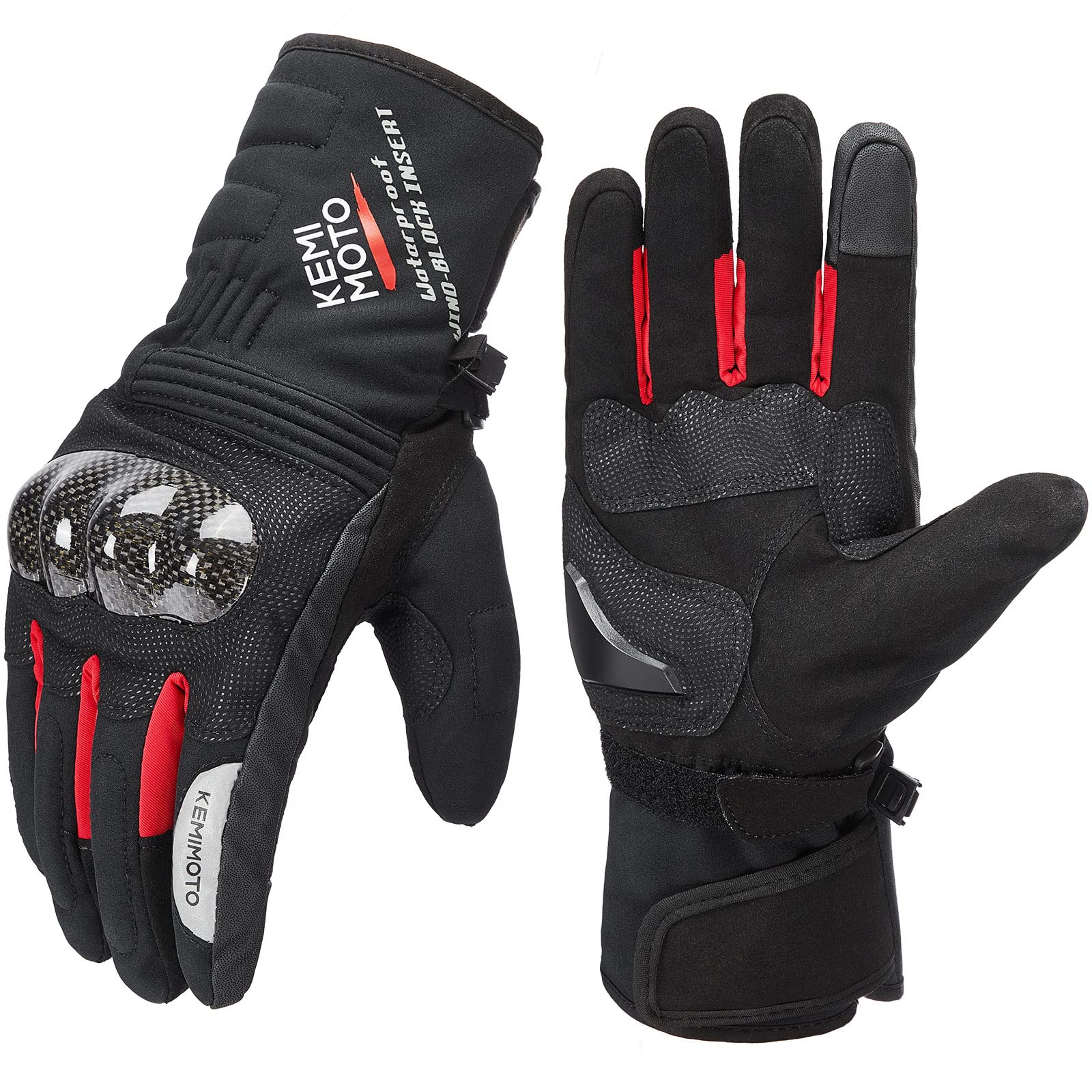 KEMIMOTO Winter Motorcycle Gloves for Men Women Cold Weather Motorcycle Gloves Waterproof Warm ATV Riding Carbon Fiber Gloves Ha