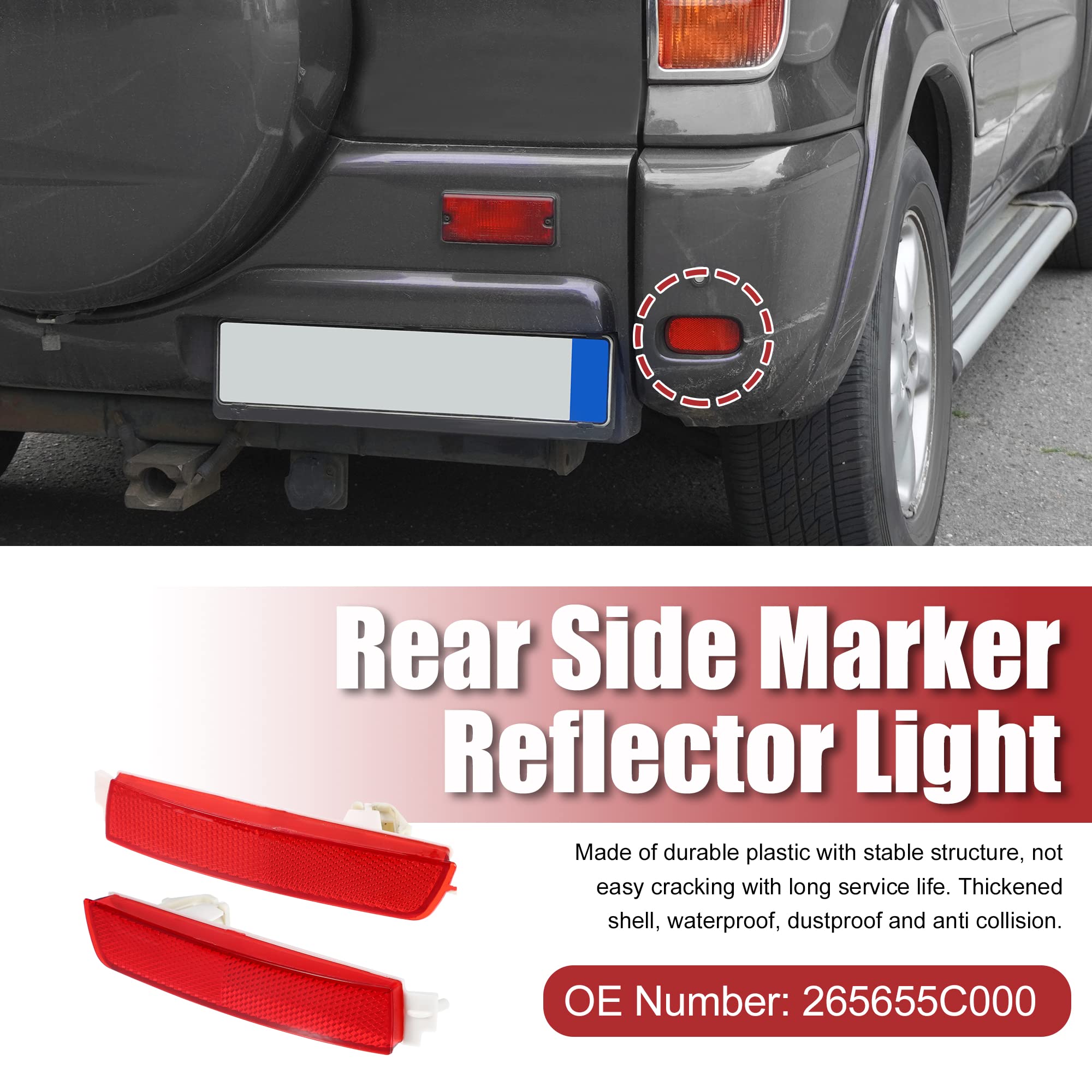 X AUTOHAUX 1 Pair Exterior Rear Bumper Side Marker Reflector Red for Nissan Sentra 2013-2018 Left Right Side 265655C000 265605C0