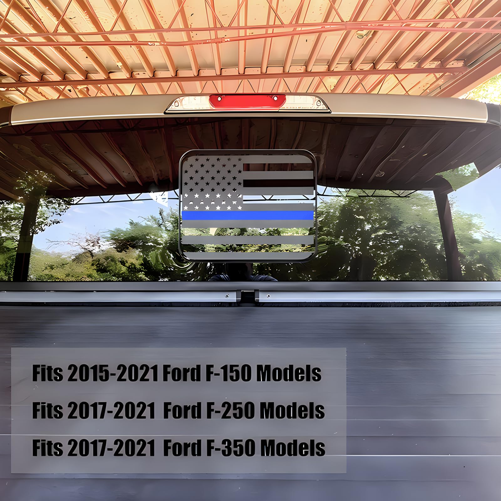 Fits Ford F150 F250 F350 2015-2021 Rear Middle Back Sliding Window American US Flag Vinyl Decal Matte Black Exterior Accessories