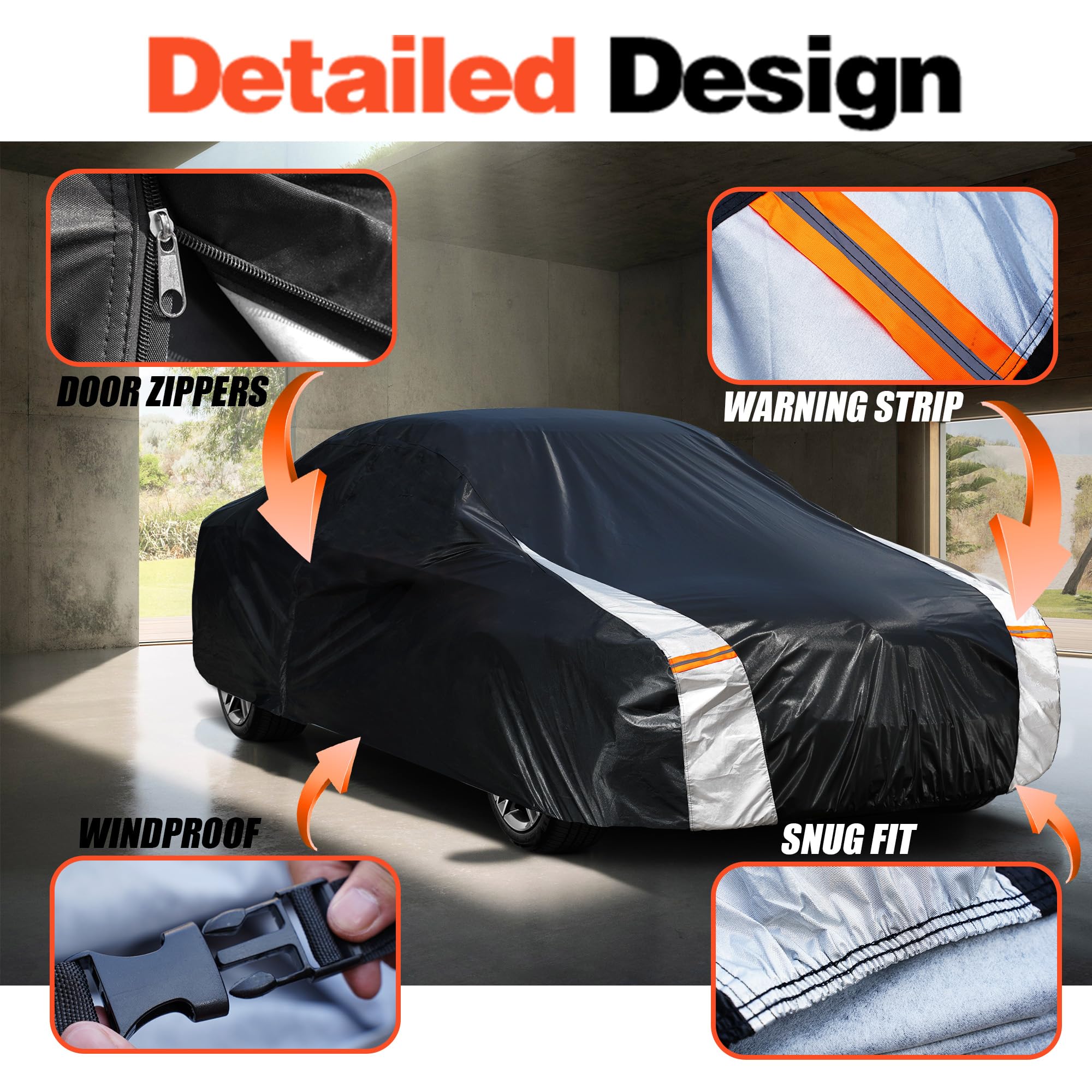 [2025 Upgrade] 10-Layer Waterproof Car Cover. See Vehicle Size-Chart for Accurate Fit. All Weather Full Outdoor Covers. Ford Mus