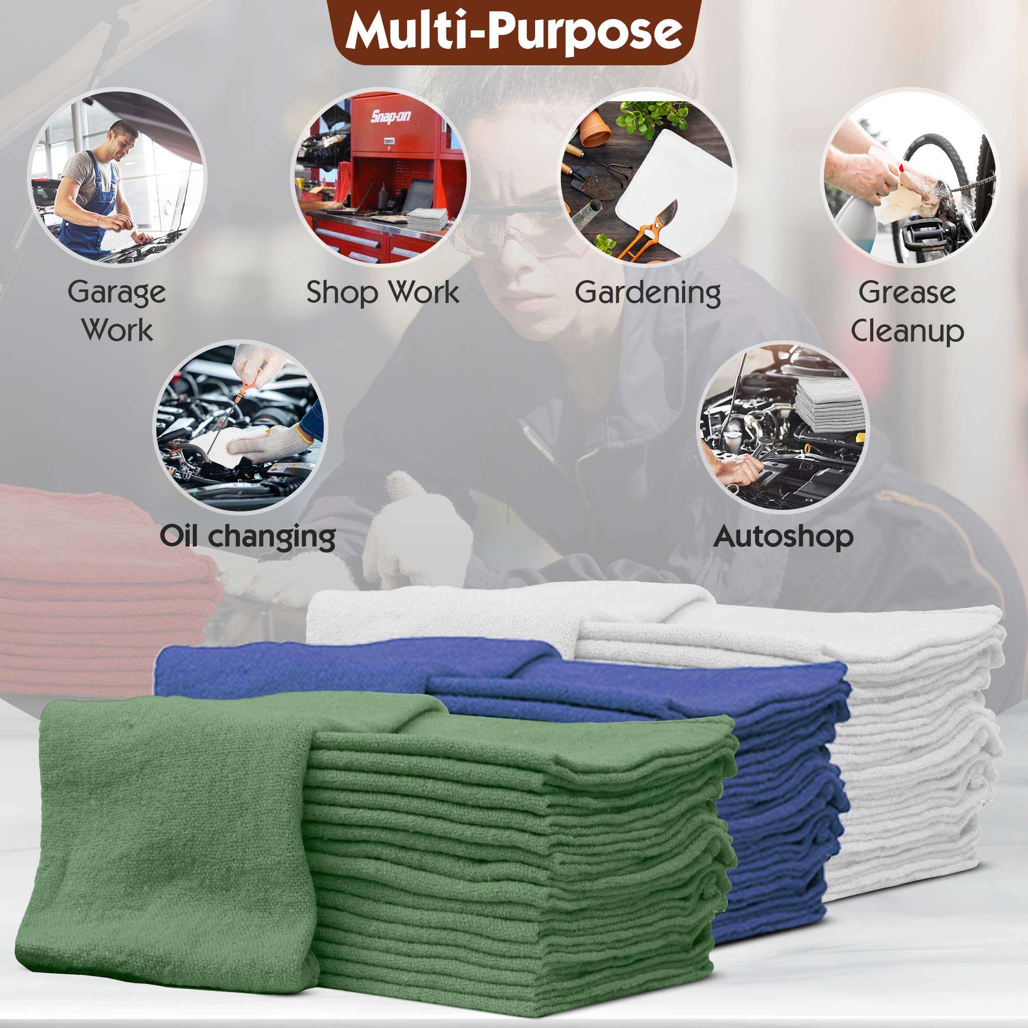 Nabob Wipers Auto Mechanic Shop Towels 100 Pack Shop Rags 100% Cotton Size 14''X14'' Commercial Grade  (100  Pack,  White)