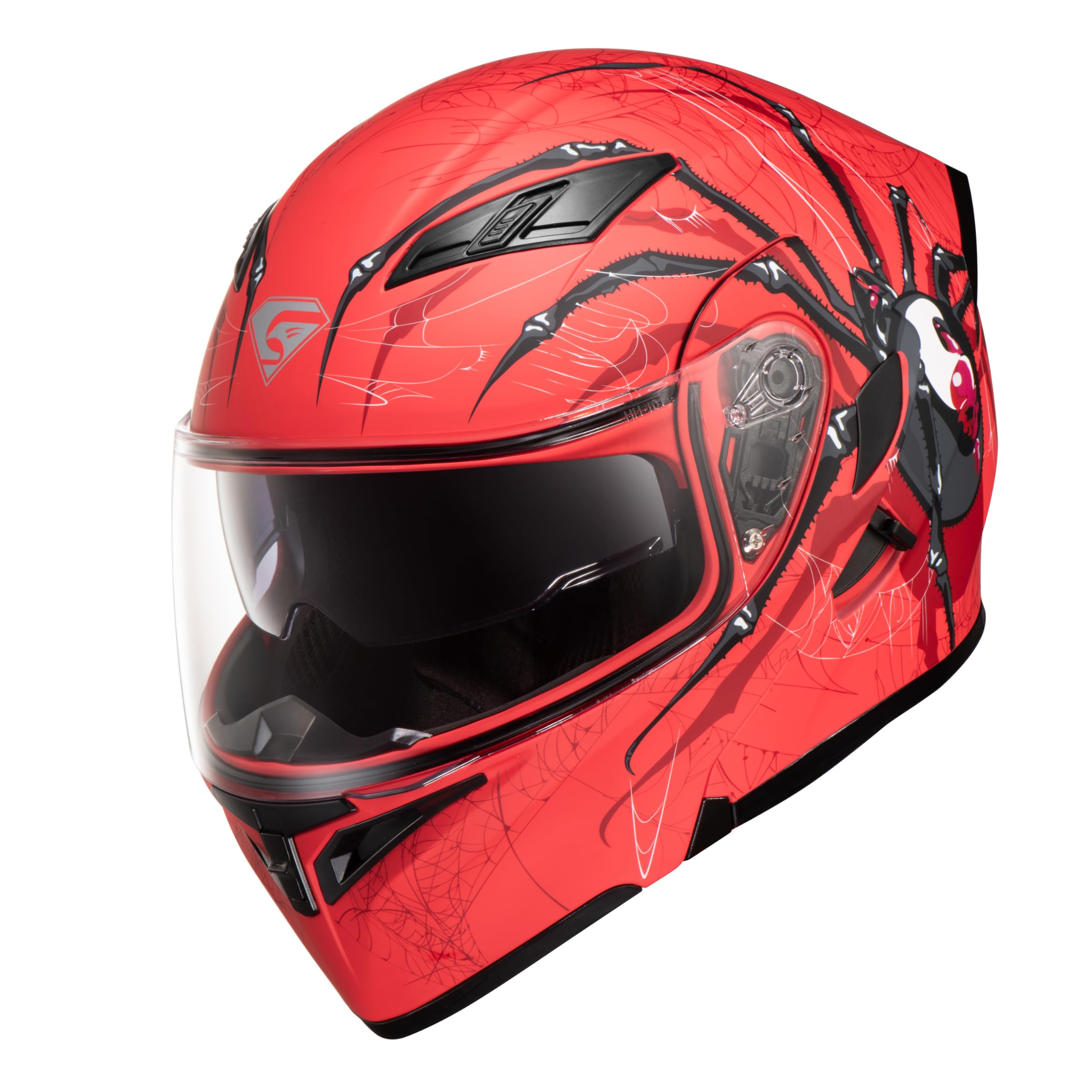Kypara Motorcycle Dual Visor Flip Up Modular Full Face Helmet With Dot Certification Of Impressionism (Red Spider, L)