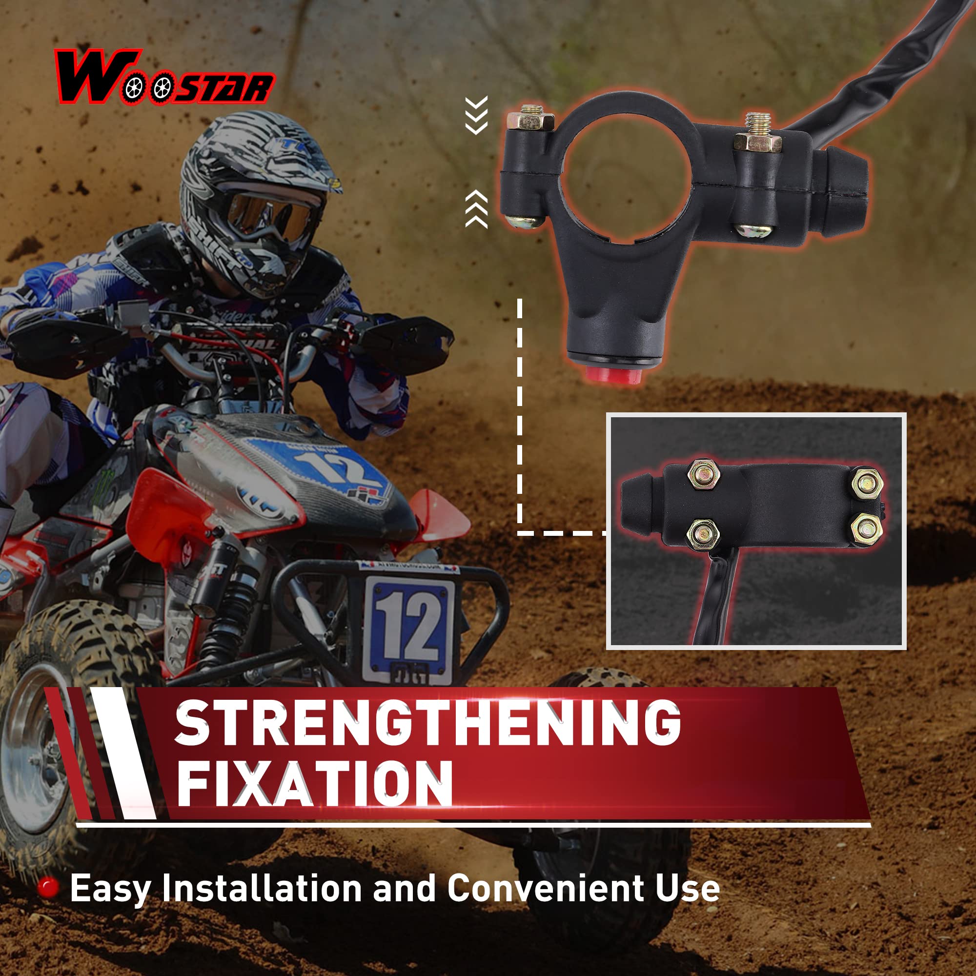 Woostar 7/8'' 22Mm Handlebar 2 Wire Tether Kill Switch Replacement For 110Cc 125Cc Taotao Dirt Pit Bike Atv 4 Wheeler Quad Trail