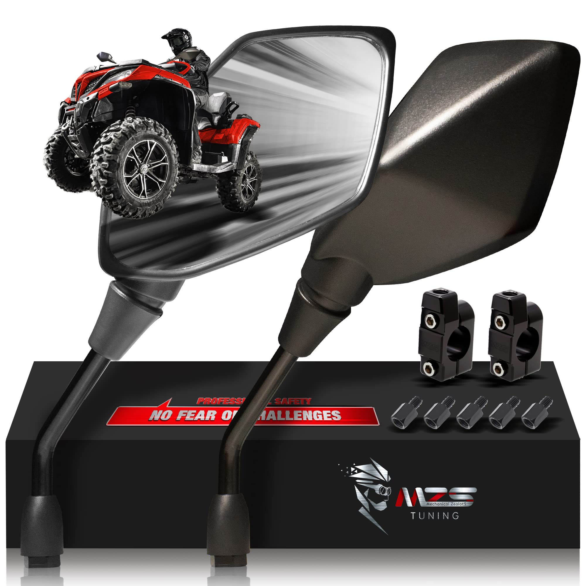 MZS ATV Mirrors Hawk-Eye Rear View Convex Universal 7/8 Handlebar Mount Compatible with Motorcycle Dirt Bike Quad Street Bike Ad