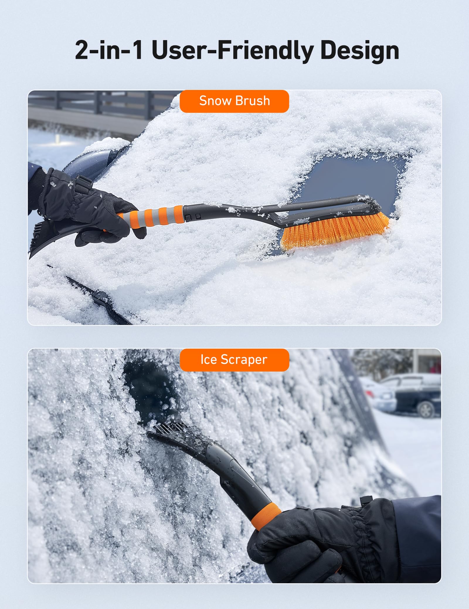 AstroAI 27'' Snow Brush and Ice Scraper for Car Windshield,Detachable Snow Scrapers with Ergonomic Foam Grip for Cars, Trucks, S