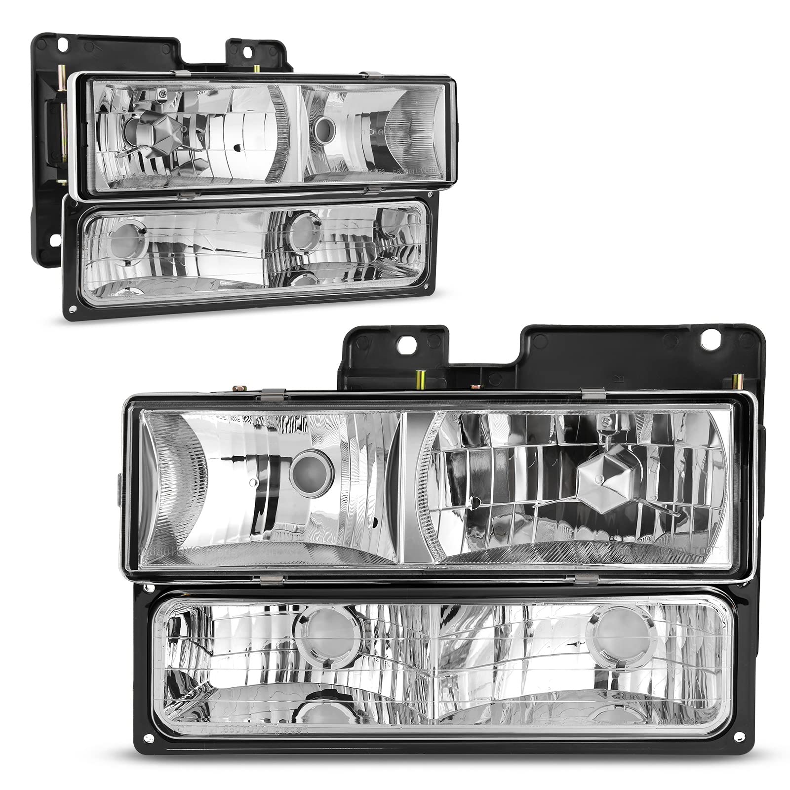 AUTOSAVER88 Headlight Assembly with Bumper Lights Compatible with 1990-1999 Chevy C/K Suburban Silverado Tahoe Blazer GMC C/K Yu