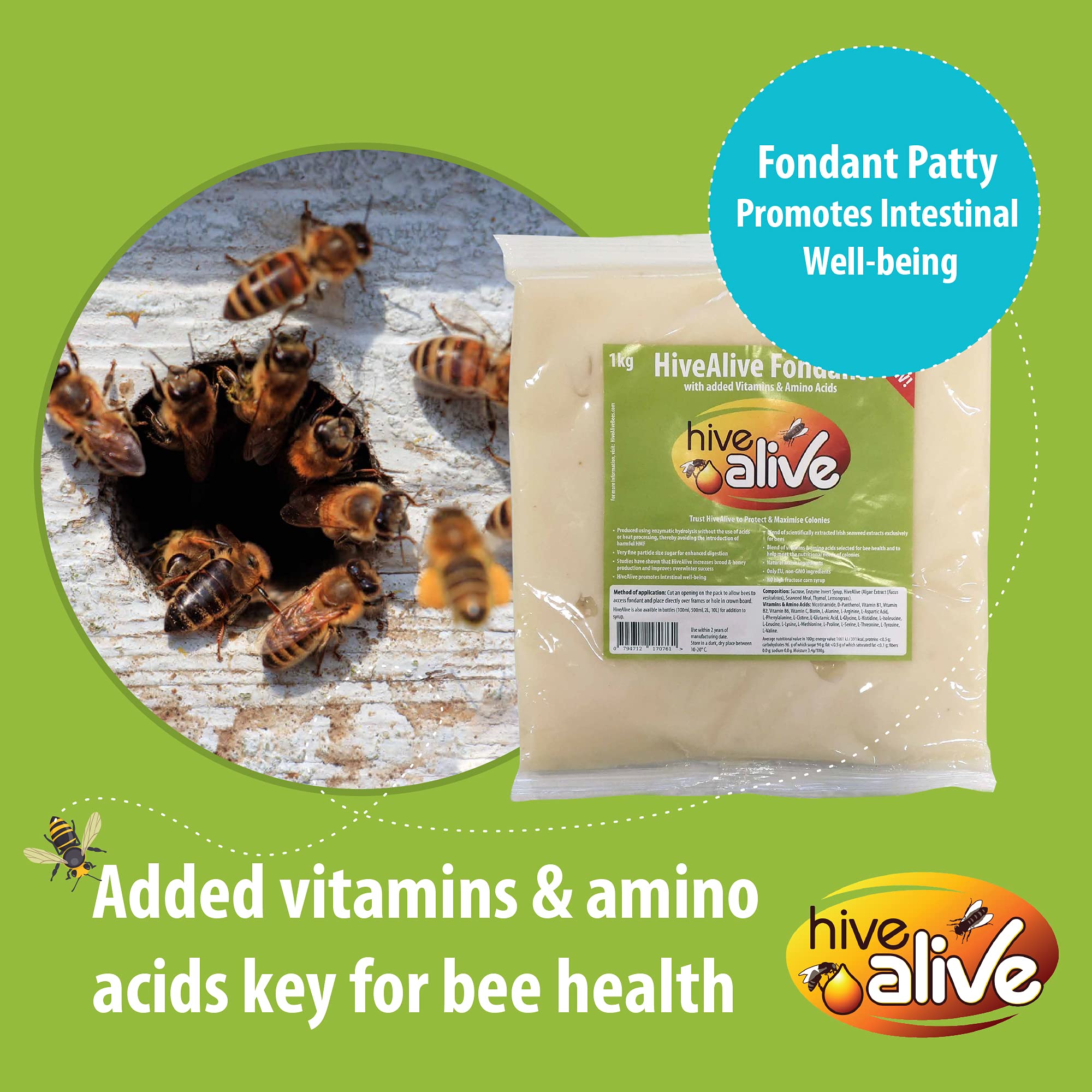 HIVE ALIVE Fondant Bee Food Supplement - Natural Feed Enhancer with Vitamins & Amino Acids - Ideal for Winter/Spring - Single