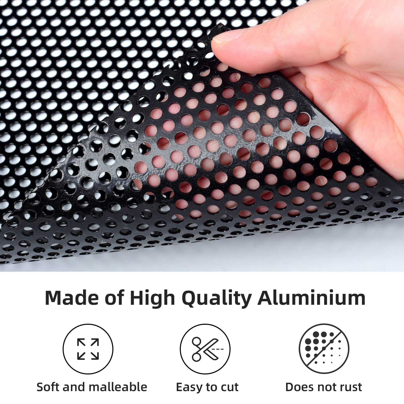 AggAuto 40"x13" Car Grill Mesh - Aluminum Alloy Grille Insert, 4mm Round Holes, Black