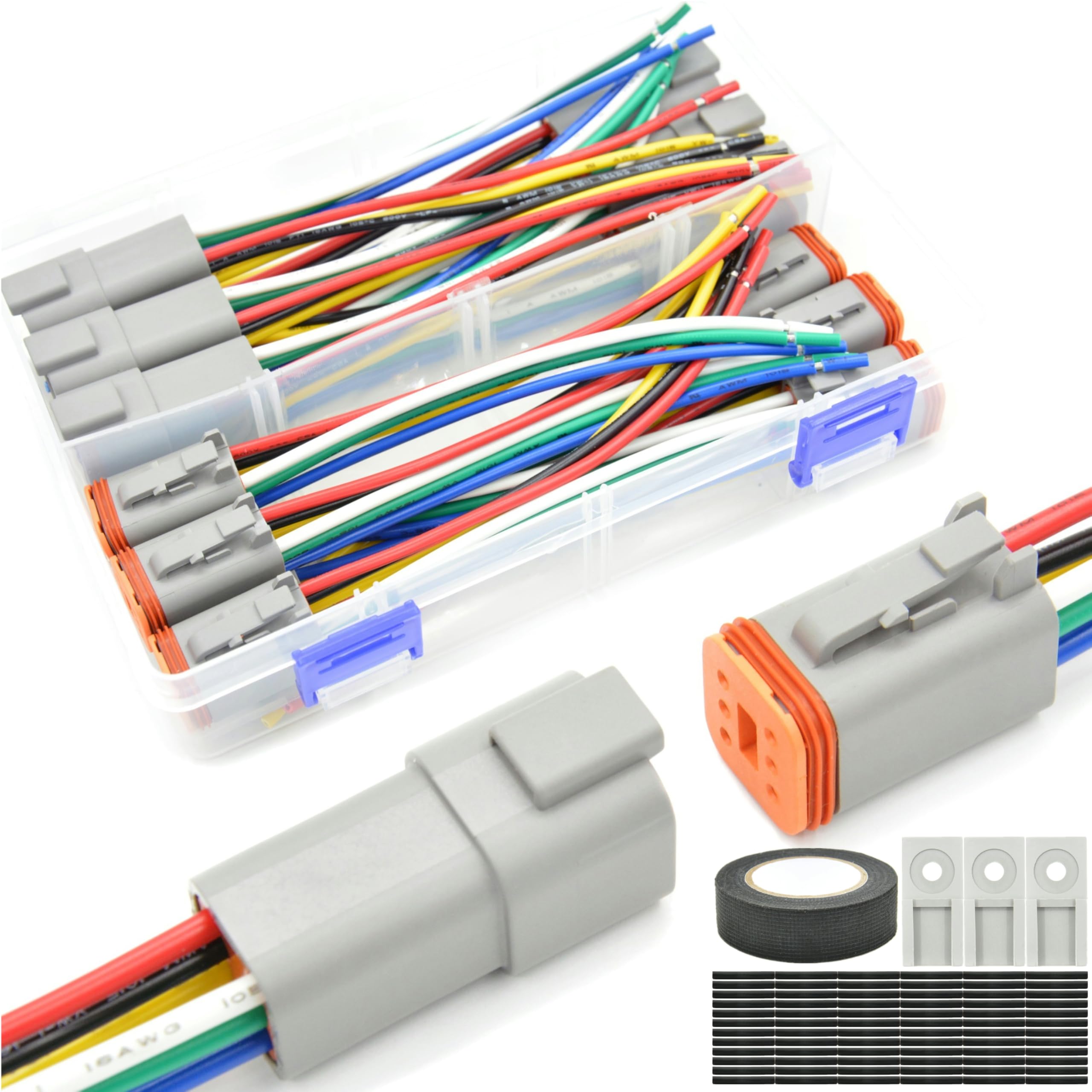 ALFOCI 6 Set 6 Pin Waterproof Connector Automotive Electrical Butt DT Connector 16 AWG Wire Connectors Kit with Waterproof Heat 