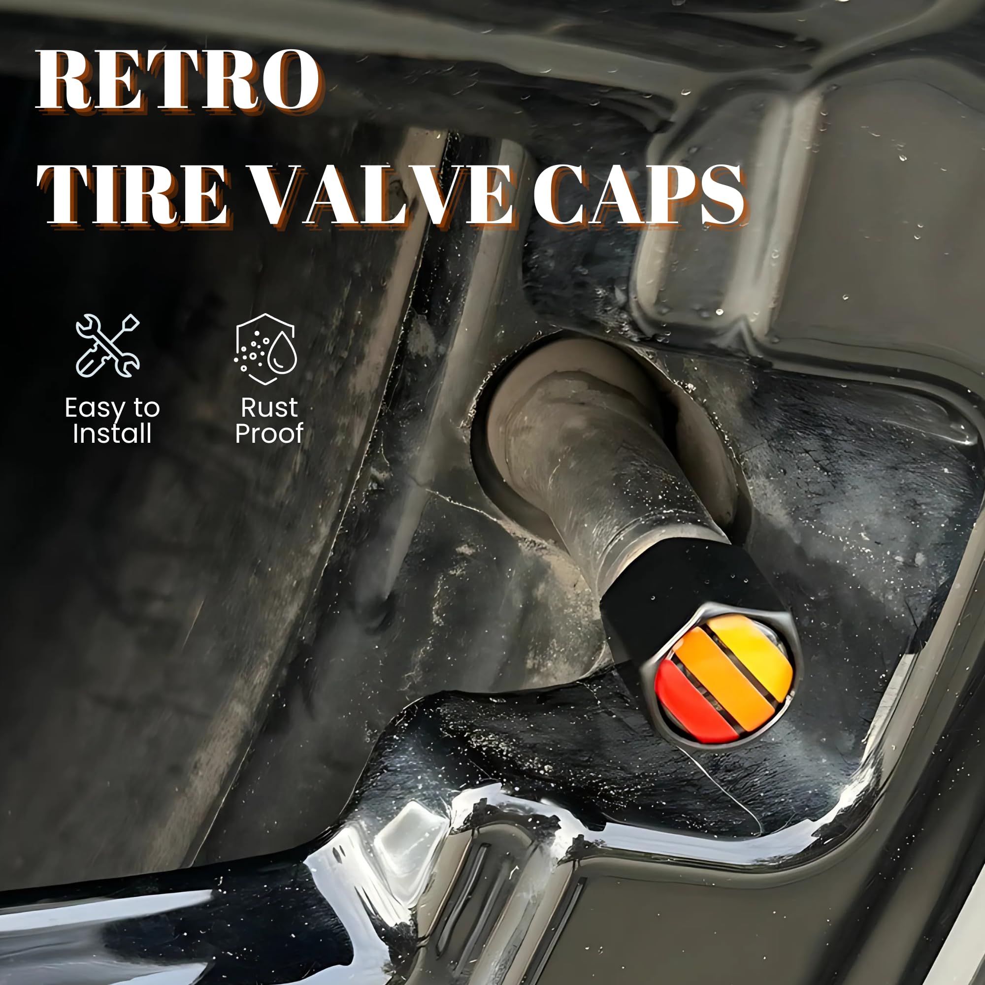 Tactilian Car Tire Valve Stem Caps For Toyota | Auto Red Orange Yellow Tri Color Aluminum With Rubber O-Ring Tire Wheel Rim Dust