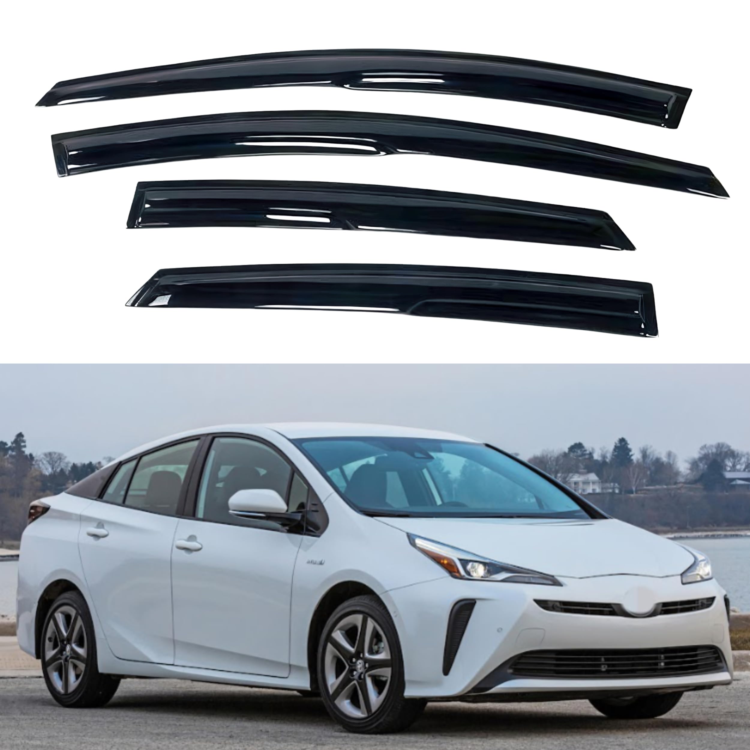 Ig Window Visor For Toyota Prius 2016-2022, Rain Guard Tape-On Extra Durable Sun Wind Side Vent Window Deflector Mugen Style, 20