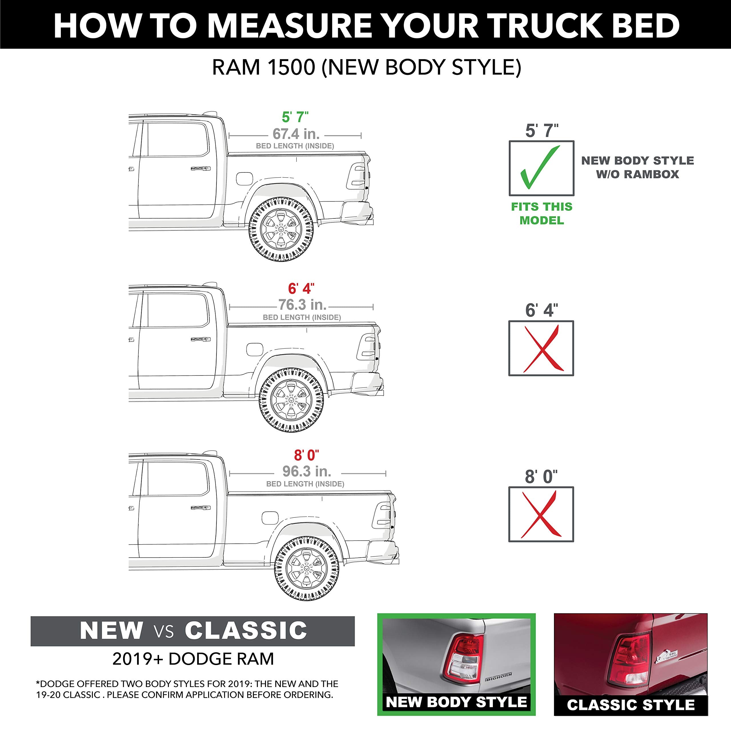 Tonno Pro Lo Roll, Soft Roll-Up Truck Bed Tonneau Cover | Lr-2055 | Fits 2019 - 2023 Dodge Ram 1500, W/O Multifunction Tailgate 5' 7' Bed (67.4')