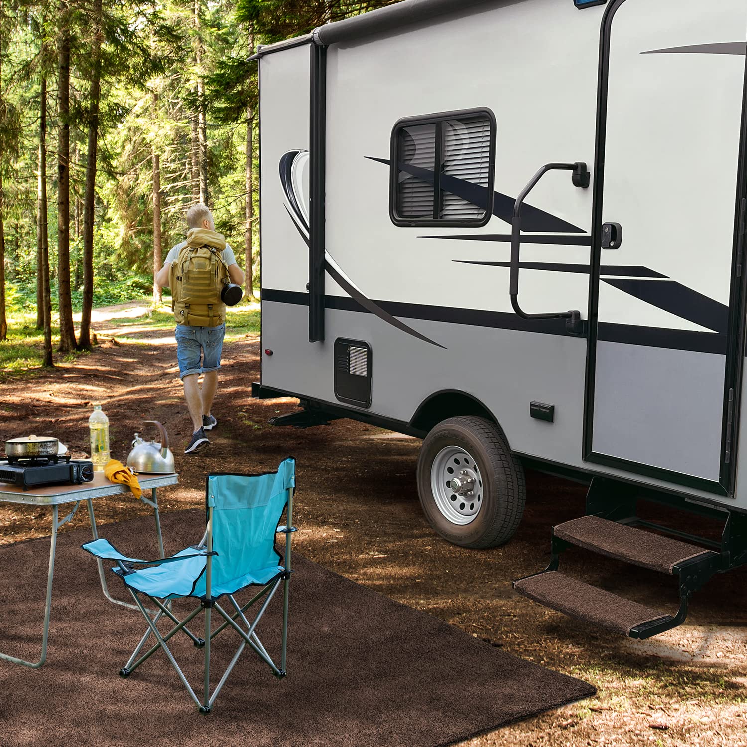 Prest-O-Fit 3-Pack 2-4047 Wraparound Radius Rv Step Rug Espresso 22 In. Wide