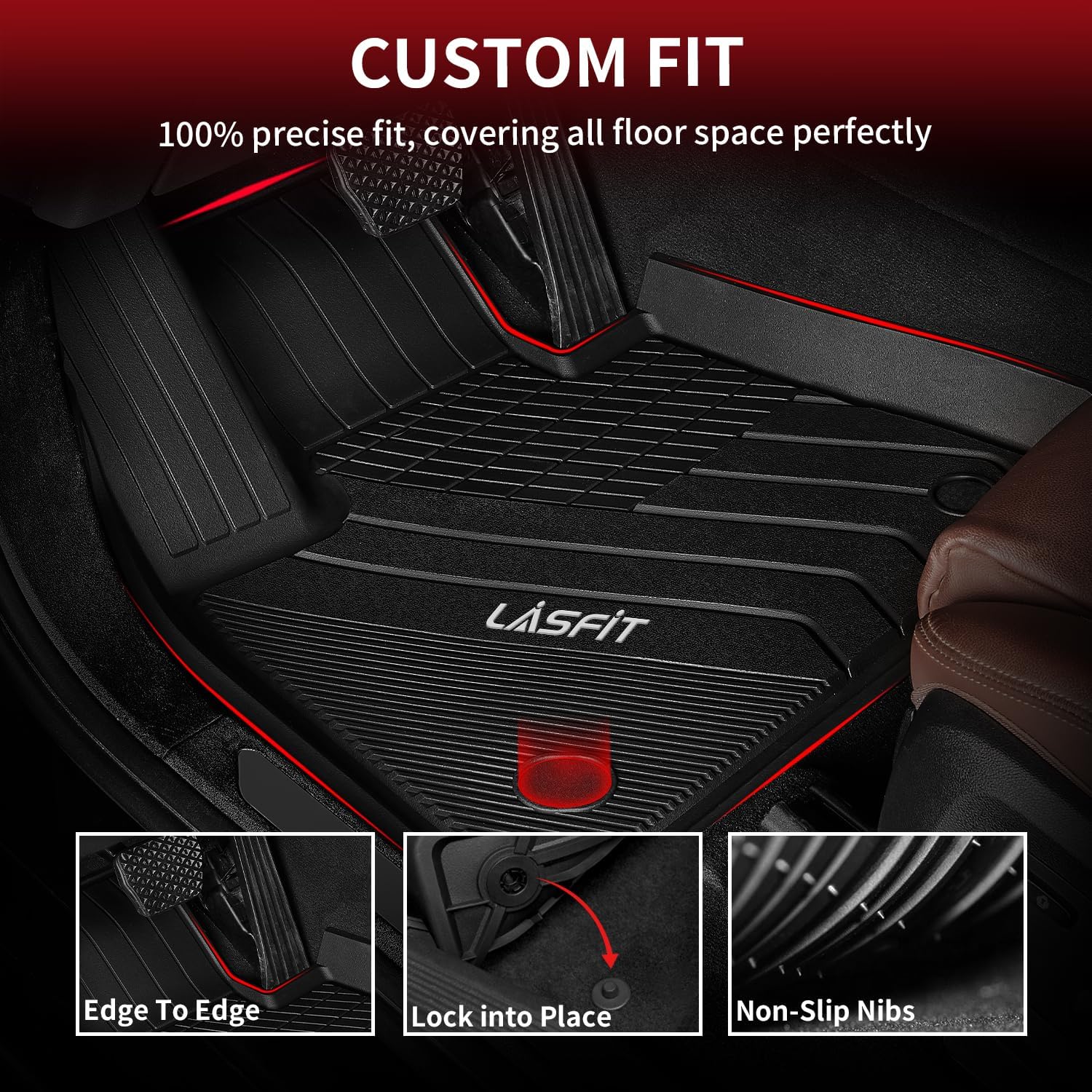 LASFIT All Weather Floor Mats for 2020-2026 BMW X6, TPE Waterproof Liners, Front & Rear, Black, Model LL-BW18