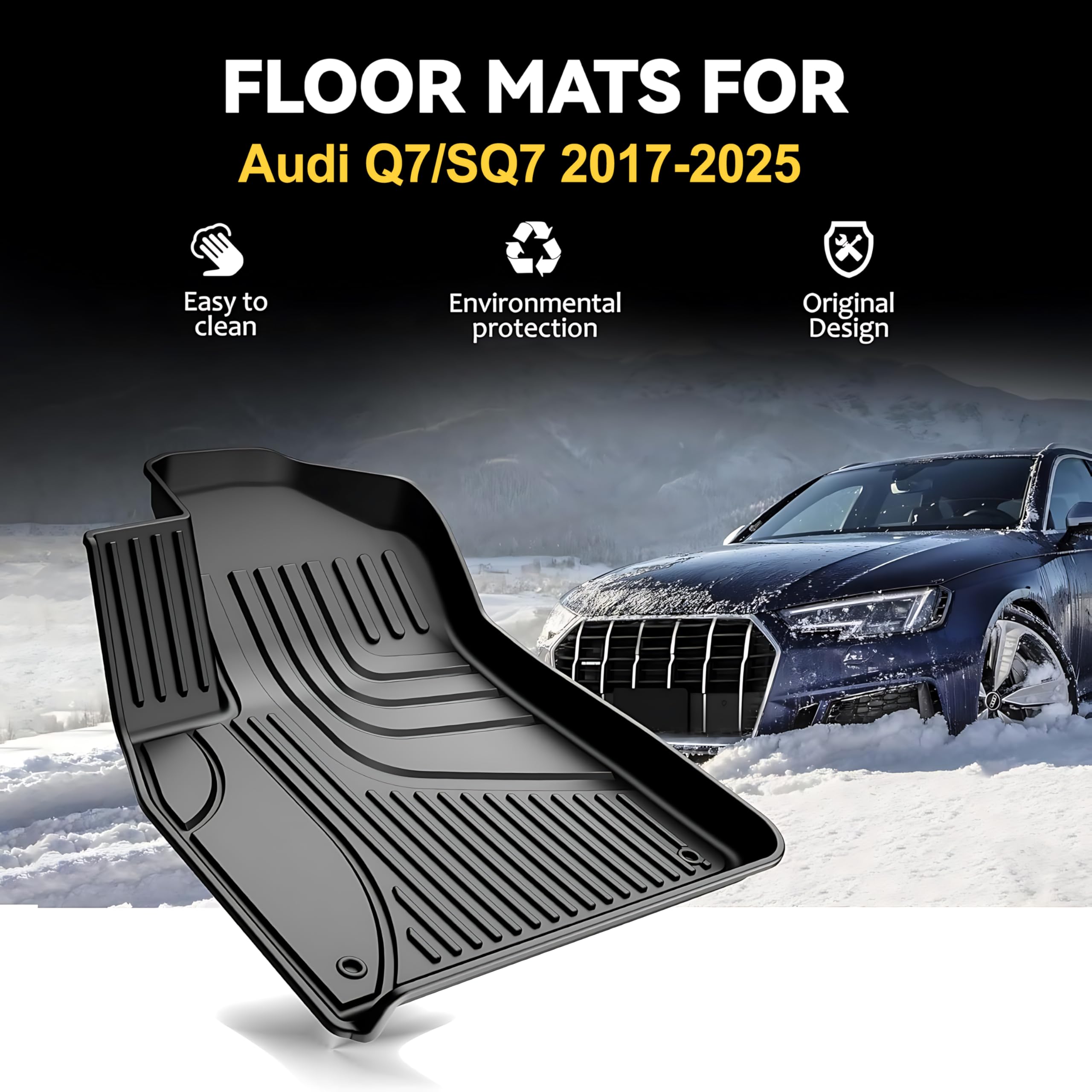 AOMSAZTO Floor Mats & Cargo Liner for 2017-2025 Audi Q7, Custom Fit TPE Rubber, Black, Full Set for 1st & 2nd Row