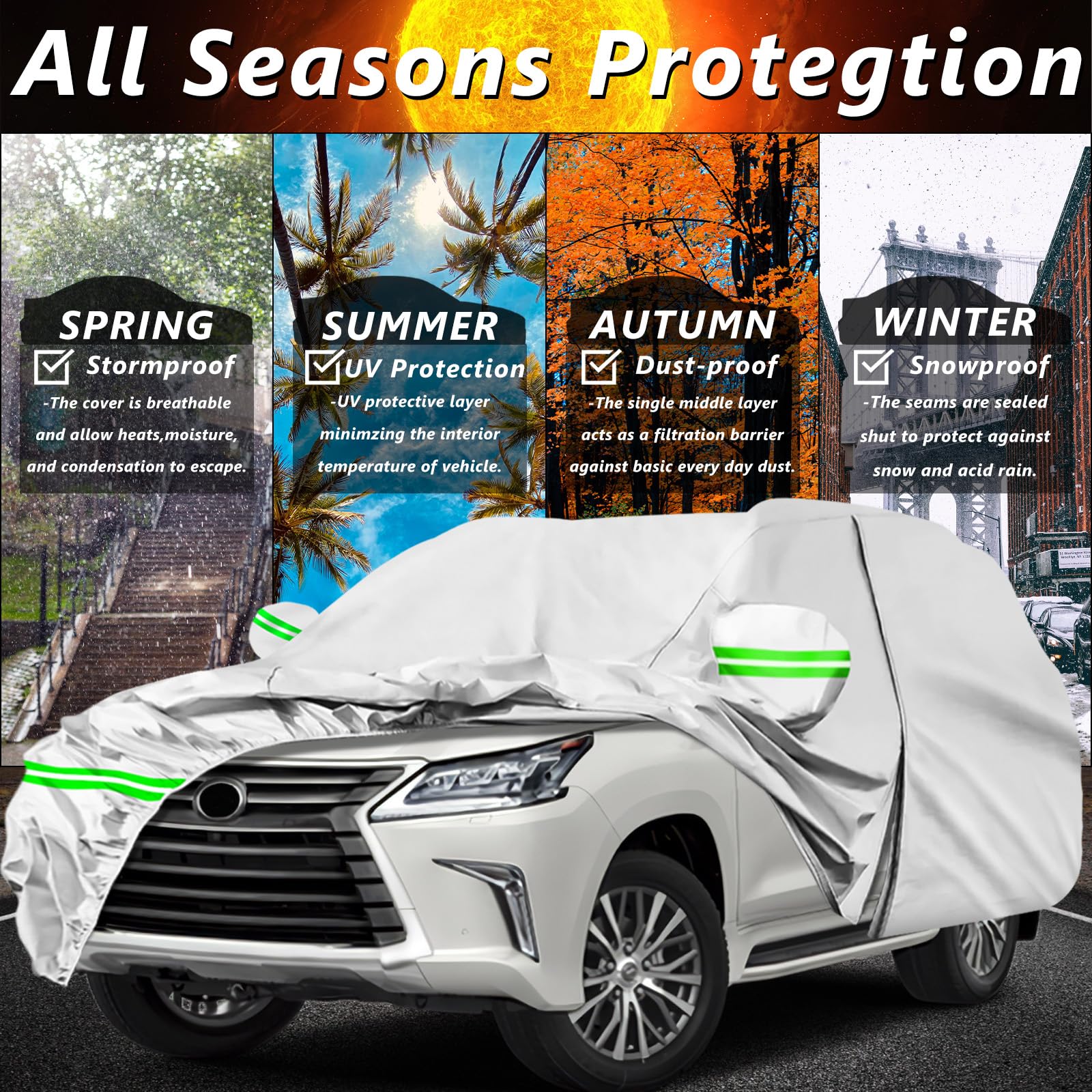 AROJAK Waterproof Car Cover Replace for Lexus GX 2003-2022,190T All Weather Car Covers with Zipper Door,Windproof Bands for Sun