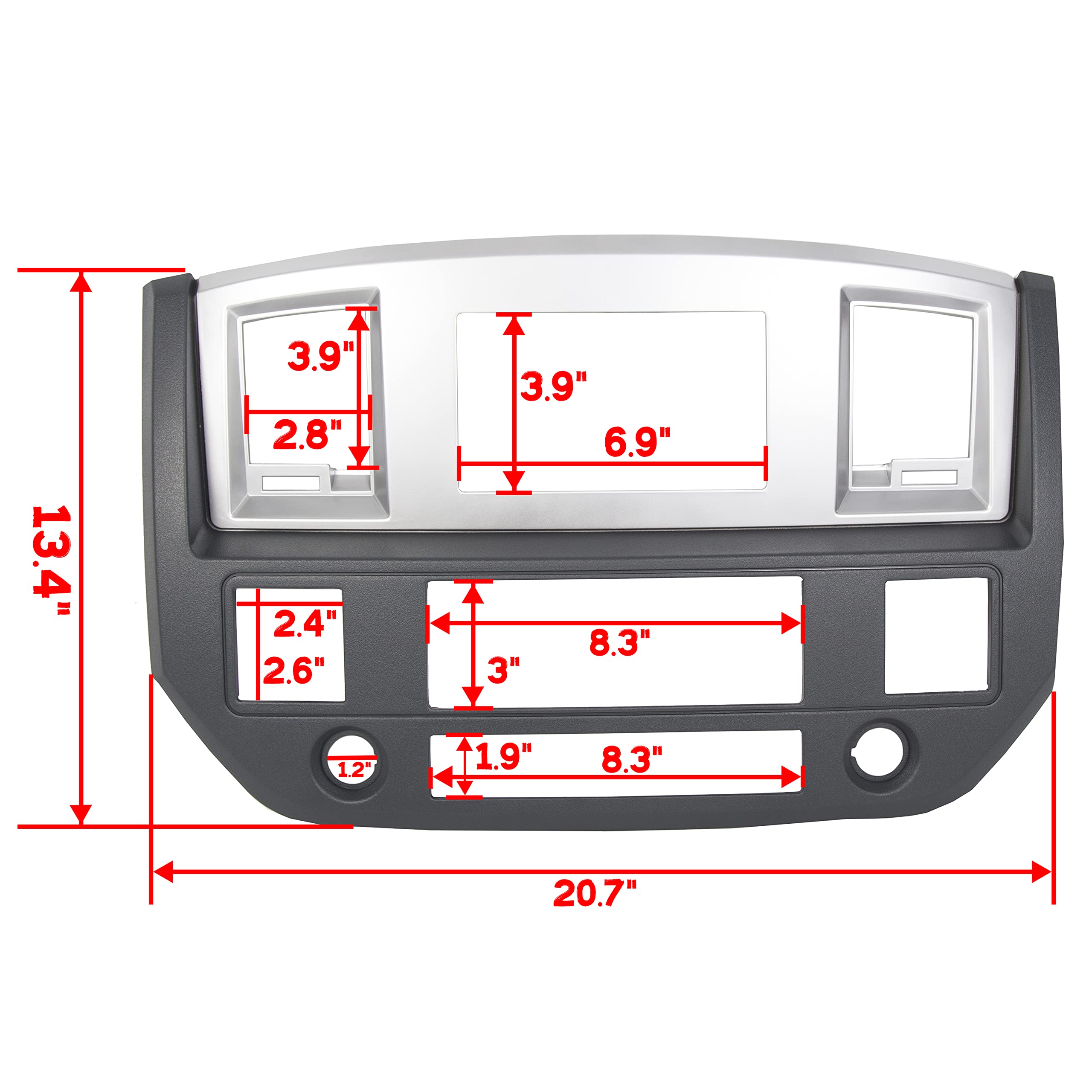 ECOTRIC Double Din Dash Install Bezel Kit for 2006-2009 Dodge Ram, Silver Slate Gray, ABS, Model VC-LYAP-328