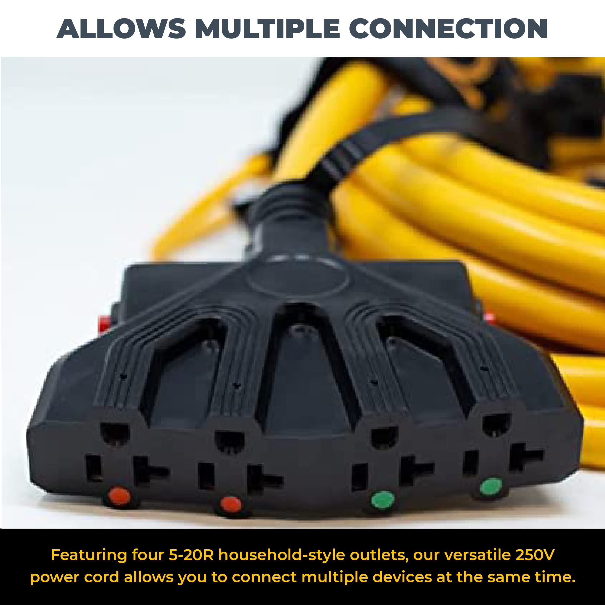 Firman Power Cord with Storage Strap, 10AWG with Circuit Breaker, 30 AMP Wiring, Fully Insulated Extension Cord, L14-30P to 5-20