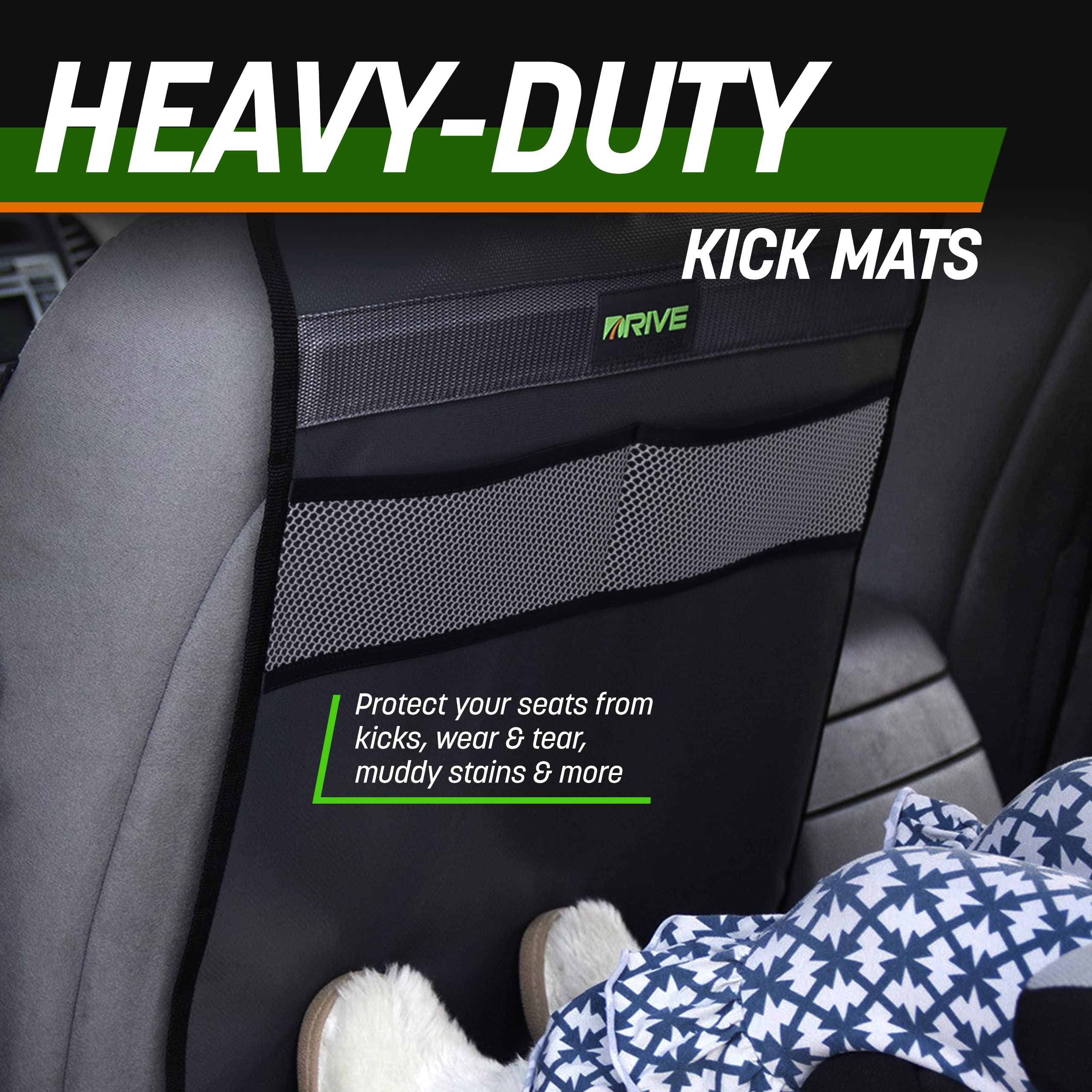 Drive Auto Products - 2 Pack Car Seat Back Protectors, Reversible Kick Mats - Black