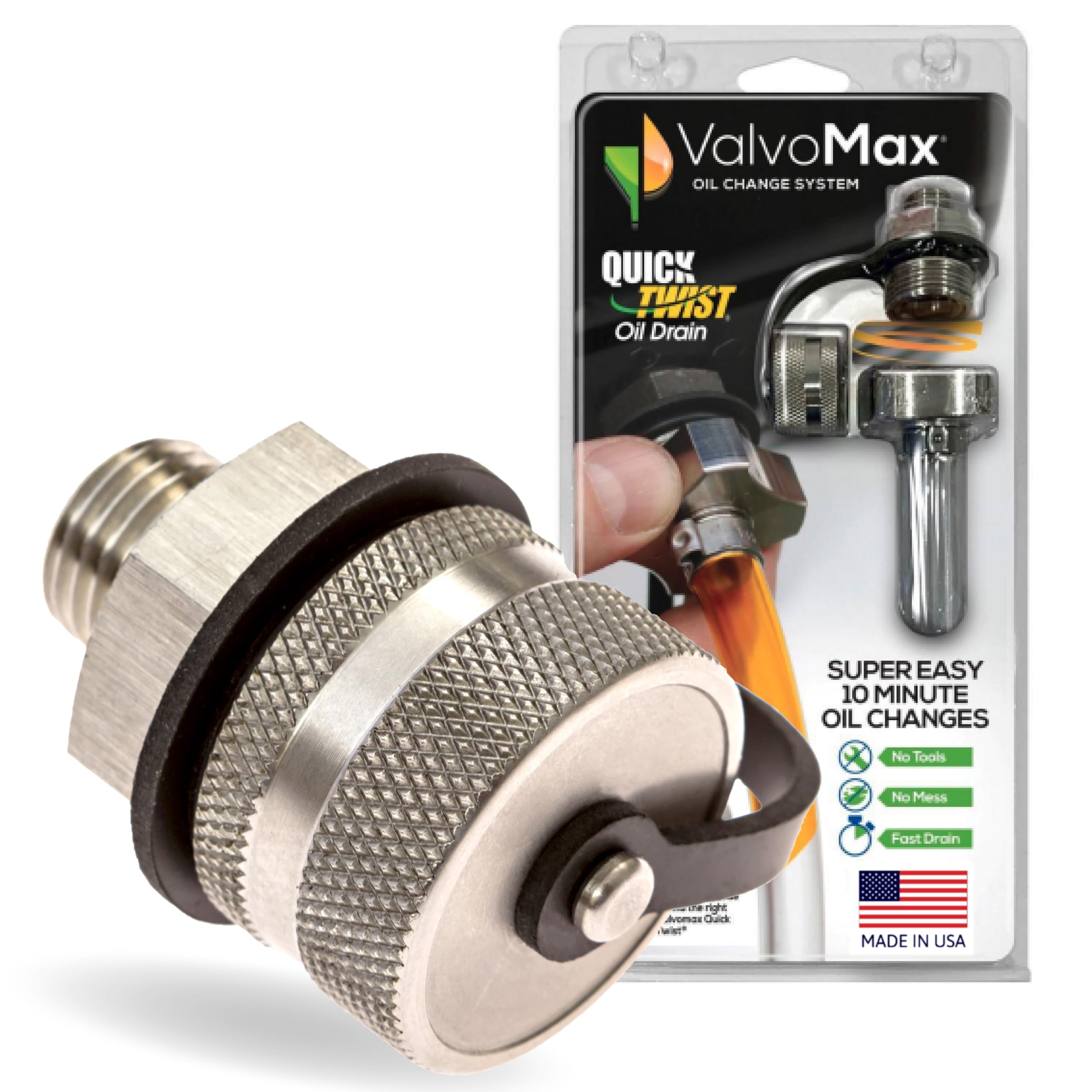 Valvomax Oil Drain Valve - Quick Twist Oil Drain Plug For Diy Oil Changes At Home In 10 Minutes - No Tools, No Mess, No Cleanup - M14-1.50 Thread Size - Made In Usa