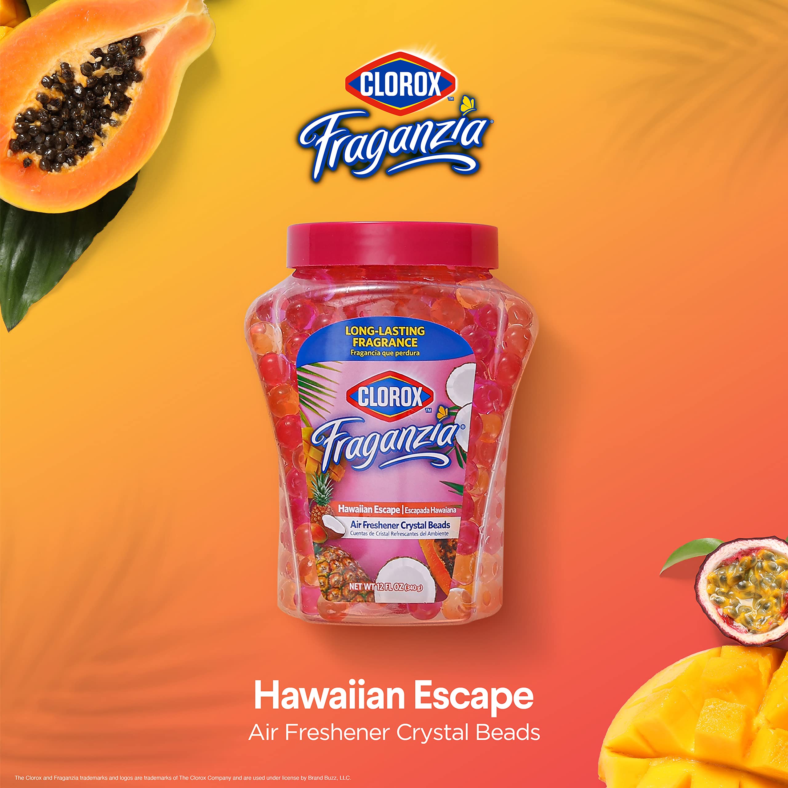 Clorox Fraganzia Air Freshener Beads, Coconut Colada & Hawaiian Escape, 12oz Jars, Double Pack, Ideal for Homes, Bathrooms, and Offices