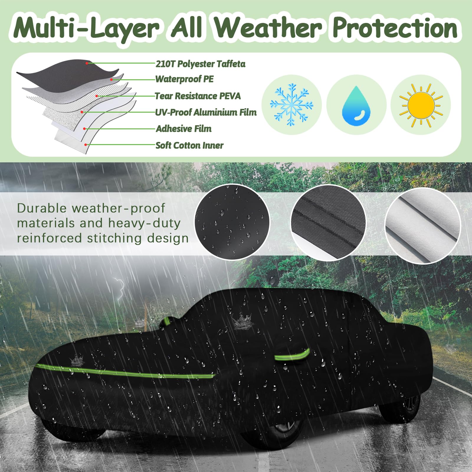 Car Cover for 1997-2004 Corvette C5, 6 Layers 210T Sun Rain UV Dust Snow Protection Outdoor Car Cover with Zipper Door and Windp
