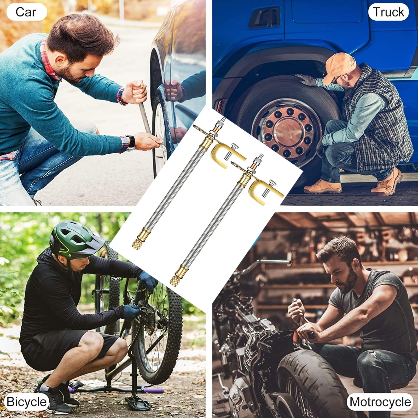 Accretion 4 Pieces Valve Stem Extension Stainless Steel Tire Extender Braided Valve Stem Extender 6 Pieces 45 90 135 Degree Brass Valve Stem Extender Tire For Most Cars Truck (7 Inch)