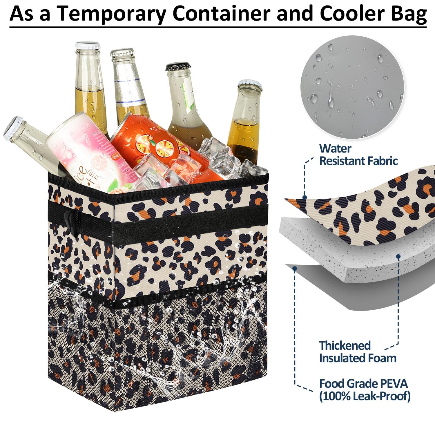 Elongriver Leopard Print Car Trash Can With Lid, Leak Proof, Suv, Truck, Van & Front/Back Seat