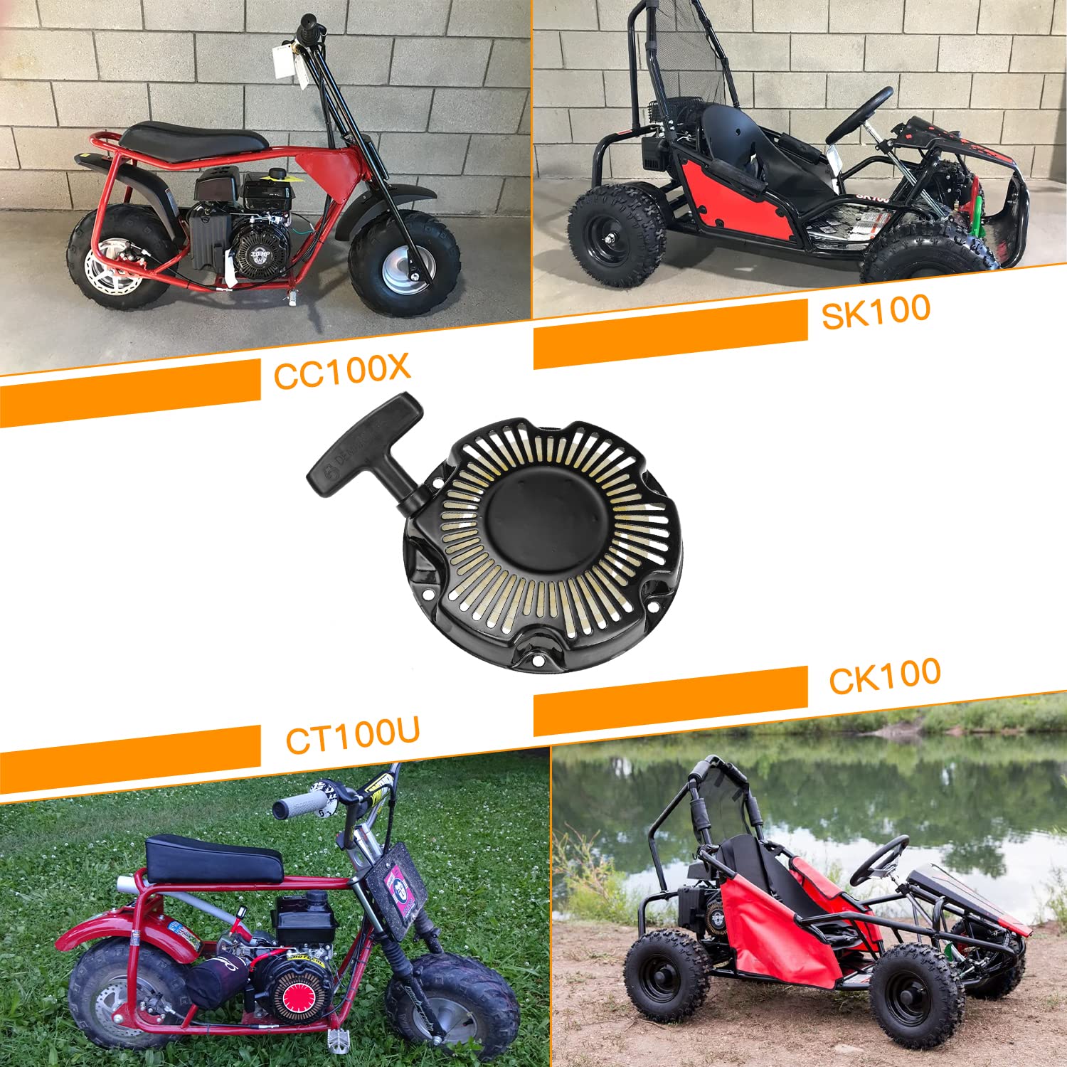 FVRITO Recoil Starter Assembly for Predator 79cc-100cc OHV Engines, Black, Metal/Rubber, Compatible with Mini Bikes & Go Karts
