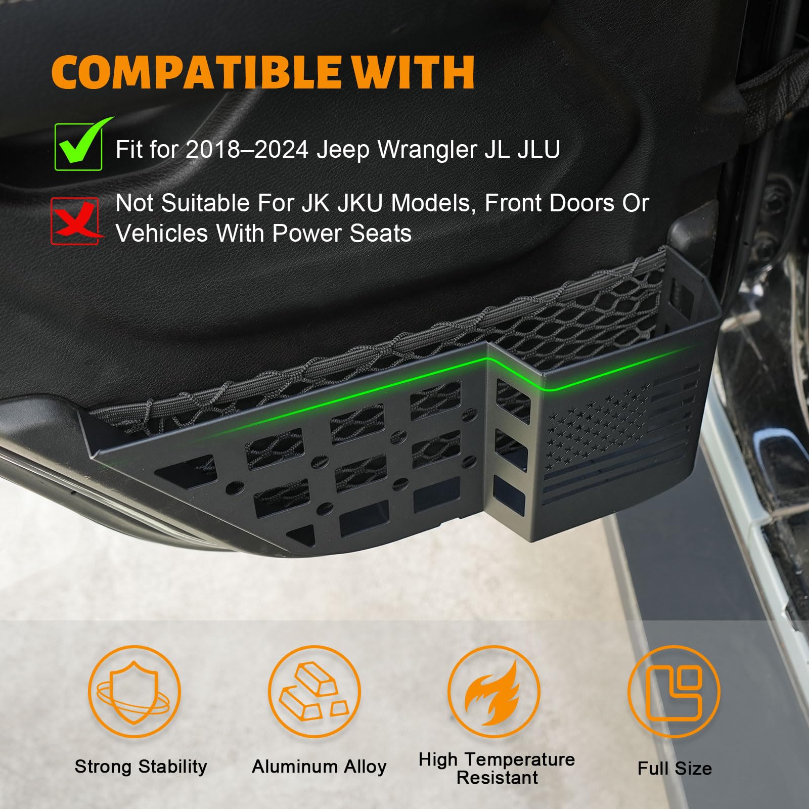 Maiker Metal Rear Door Storage Box, Insert Organizer Box Pockets For Replace Sagging Nets Compatible With 2018-2024 Jeep Wrangle