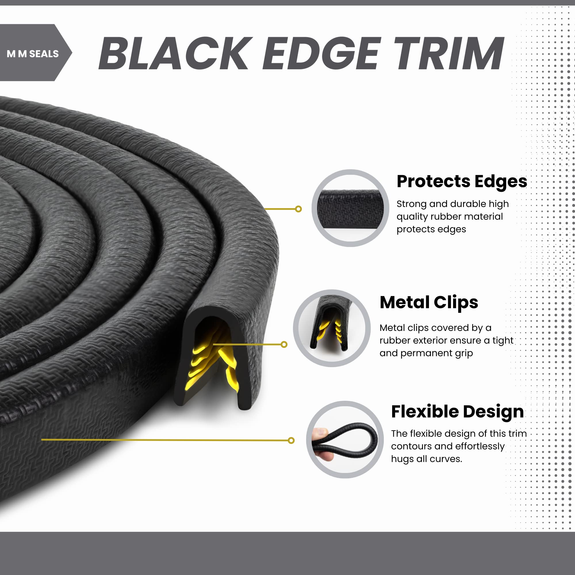 M M Seals - Edge Trim Black Fits 1/5 Inch (4.9Mm), Leg 0.65 Inch (16.6Mm), Length 13 Feet (4Meter) - No Glue Decorative Anti-Scr