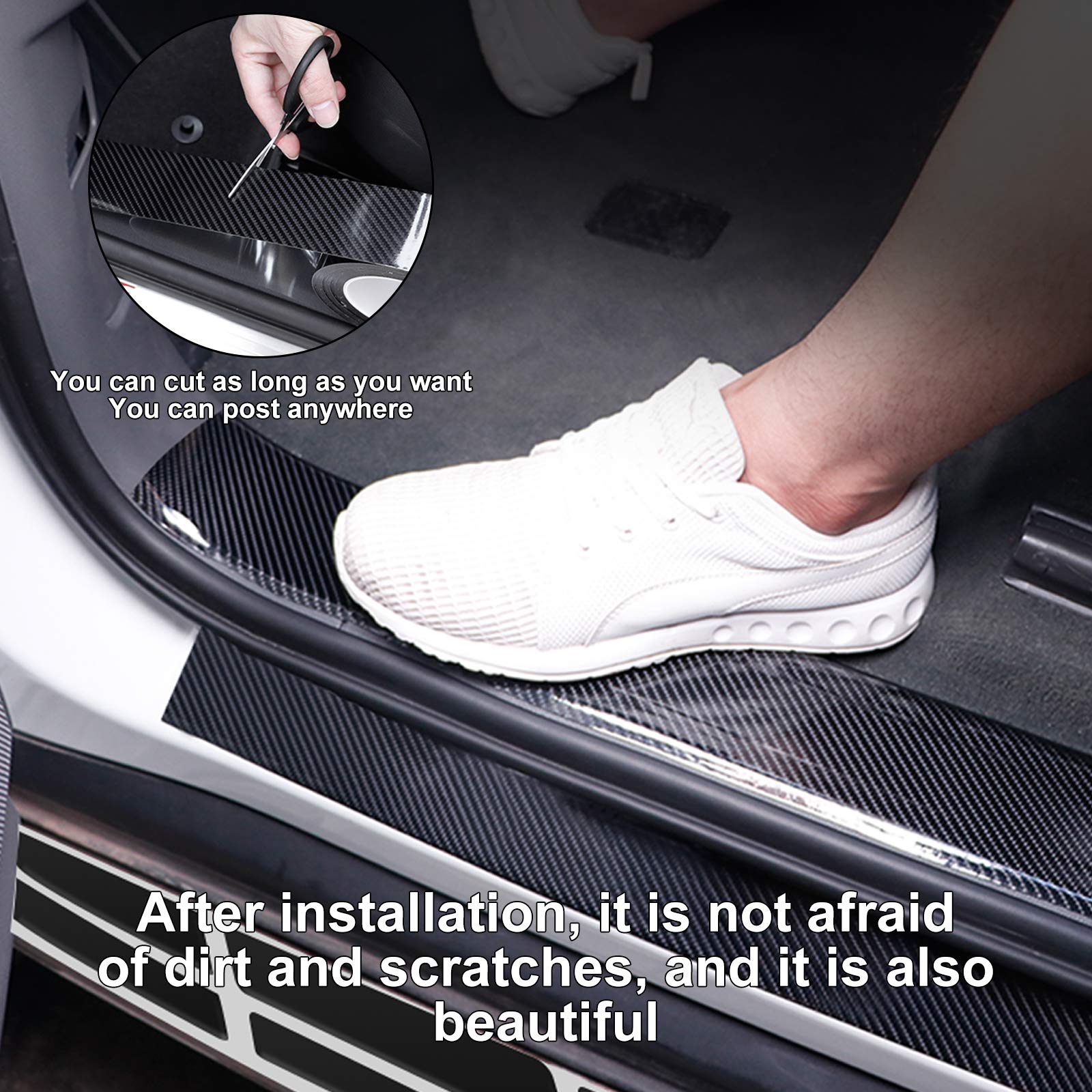 Myfamirea Car Door Edge Guards Carbon Fiber, 5D Gloss Black Vinyl Automotive Entry Sill Protector Wrap Film, Universal Self-Adhe
