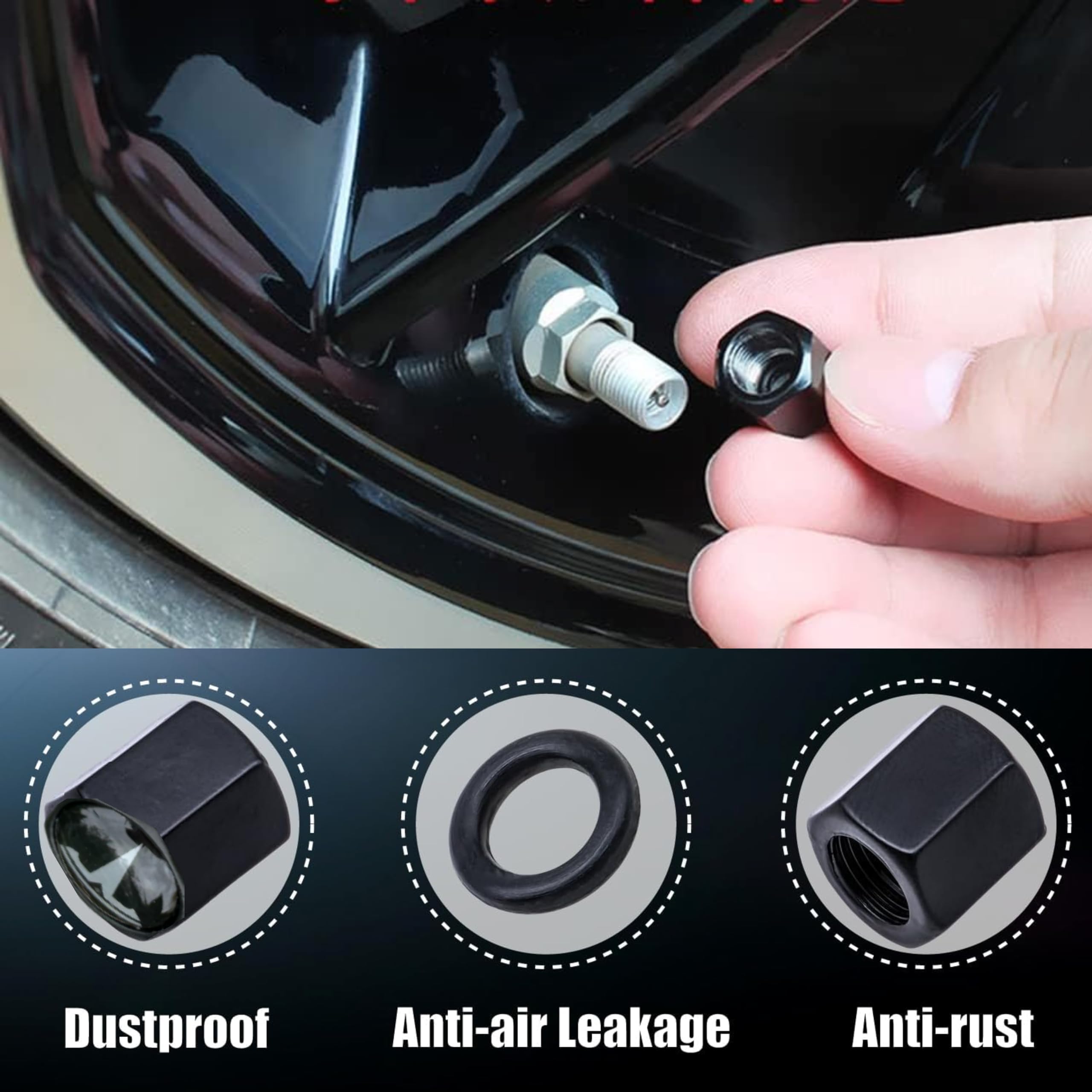 Tactilian Car Tire Valve Stem Caps For Tesla Model 3, S, X, Y Accessories (4 Pack) Leakproof Aluminum Tire Valve Caps With Rubbe