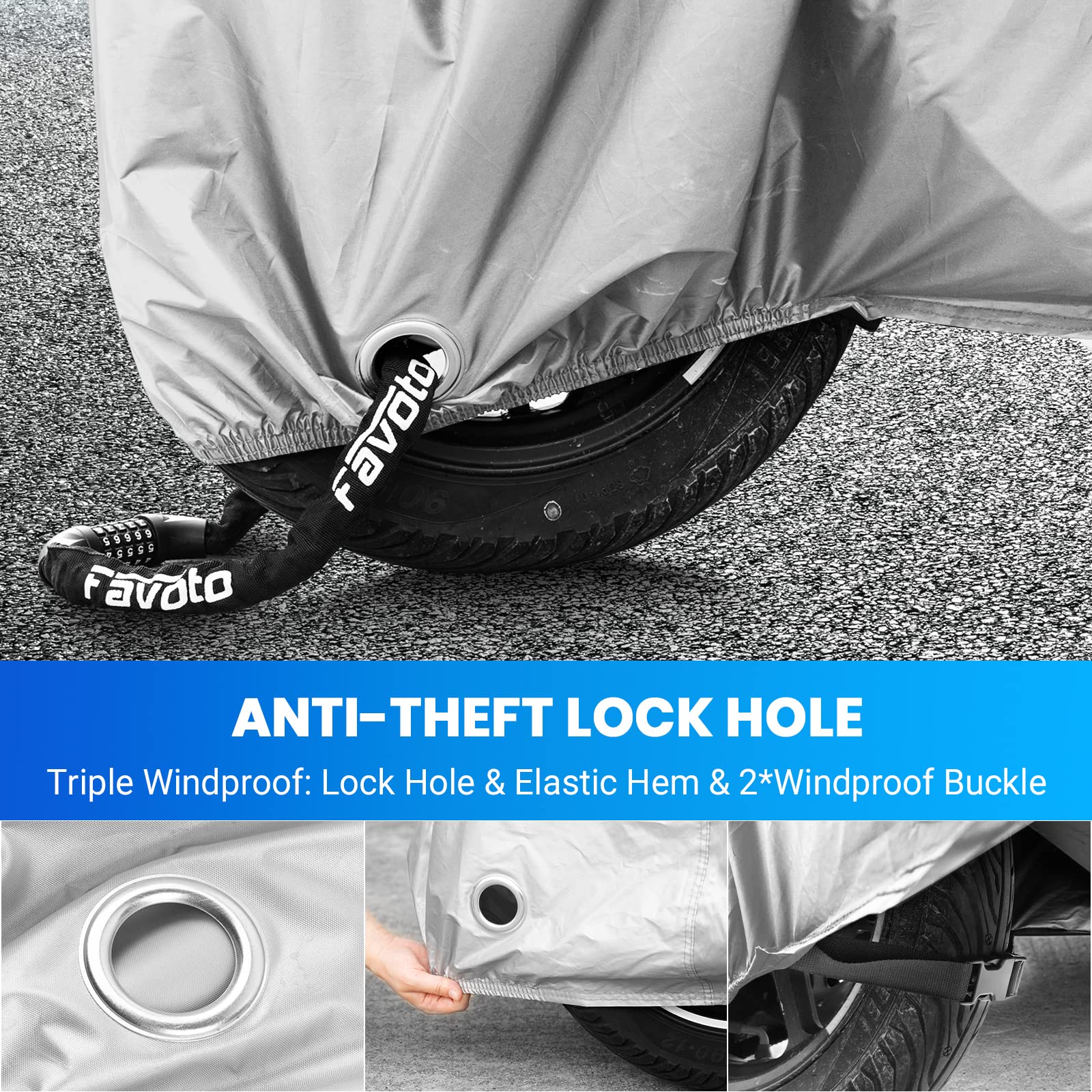 Favoto Motorcycle Cover Waterproof Outdoor - All Season Sun Protection with Lock-Holes Rain Snow Windproof Dustproof Universal F