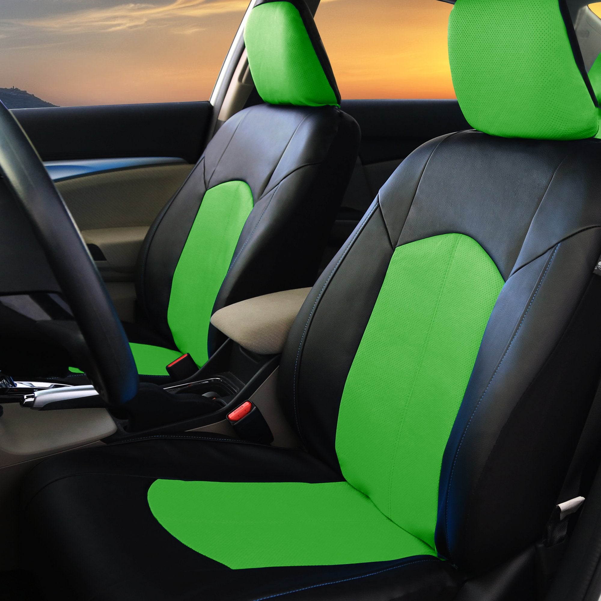 Fh Group Full Set Faux Leather Car Seat Covers, Low Back Front Seat Covers, Airbag Compatible, Split Bench Rear Seat Universal F