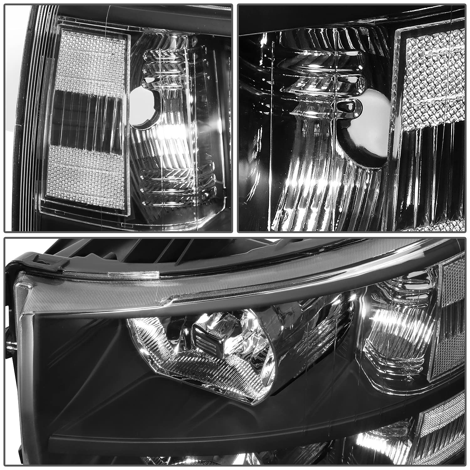 DNA MOTORING Black Housing Headlights for 07-13 Silverado 1500, 07-14 Silverado 2500 HD/3500, Model HL-OH-CSIL07-BK-CL