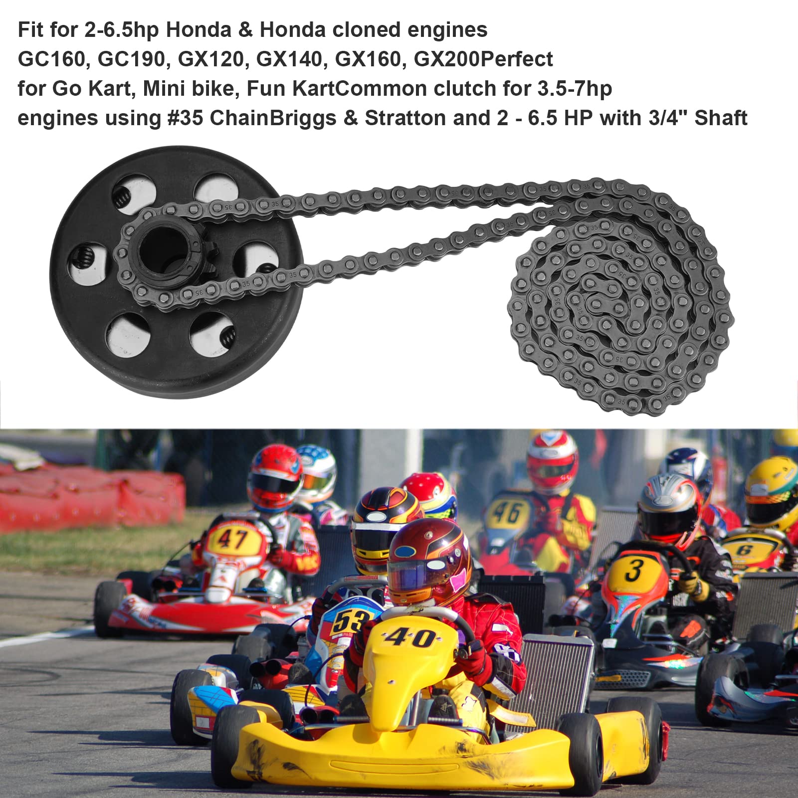 SEHNSUCHT Go Kart Clutch 3/4" Bore 12T with #35 Chain for Predator 212, Honda GX160, GX200, Briggs & Stratton