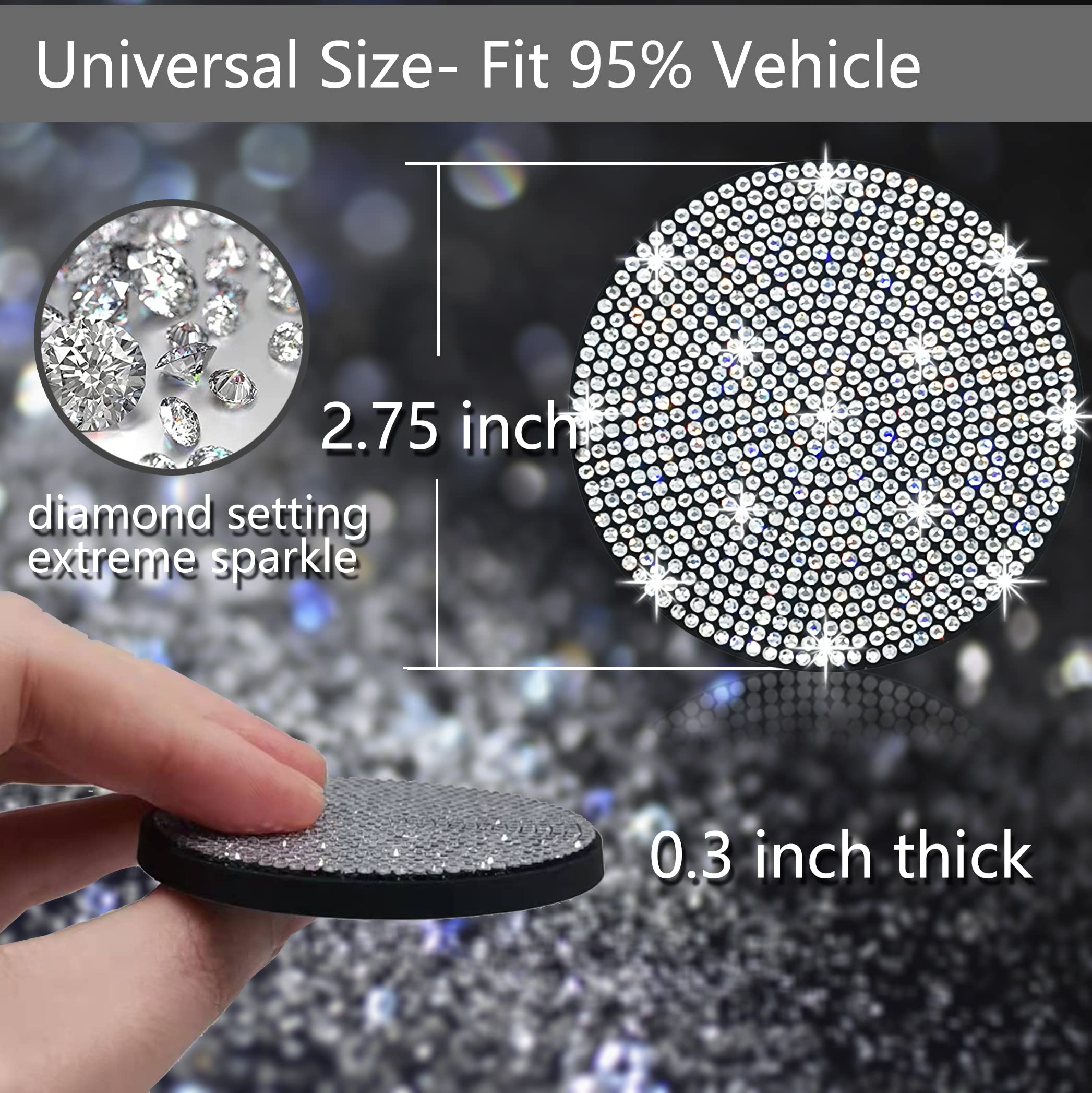 Nbtepem 2Pcs Bling Car Cup Holder Coaster, 2.75 Inch Anti-Slip Shockproof Universal Fashion Coasters Insert Crystal Rhinestone Automotive Interior Accessories For Women (2 Pcs, White)