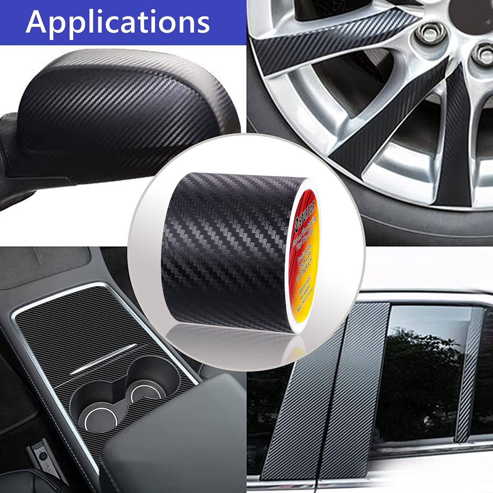 Spurtar Carbon Fiber Vinyl Tape, 2" x 20ft, Chrome Black, Anti-Scratch, Model AEX0068CF, DIY Car Door Edge Guard