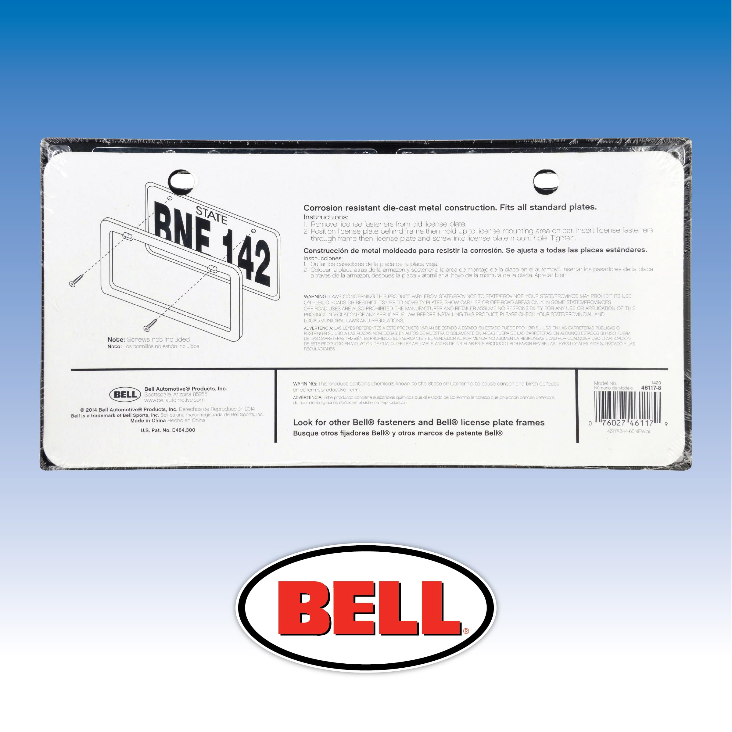 BELL Universal Chrome Spike Design License Plate Frame, Metal, One Size, Multi, Model 22-1-46117-8