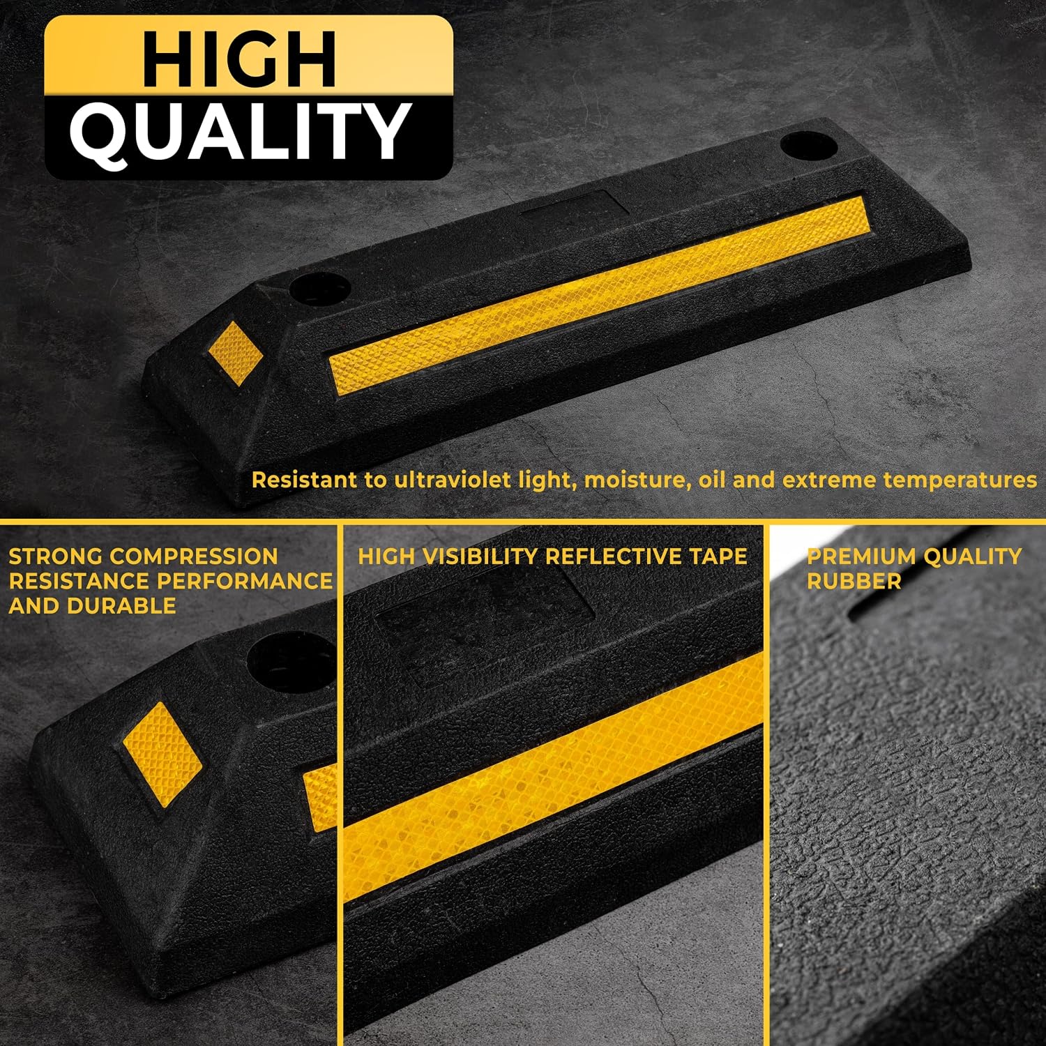 Zonetech Heavy Duty Rubber Parking Guide - 2 Pcs Premium Quality Durable Car Garage Wheel Stopper Professional Grade Park With R