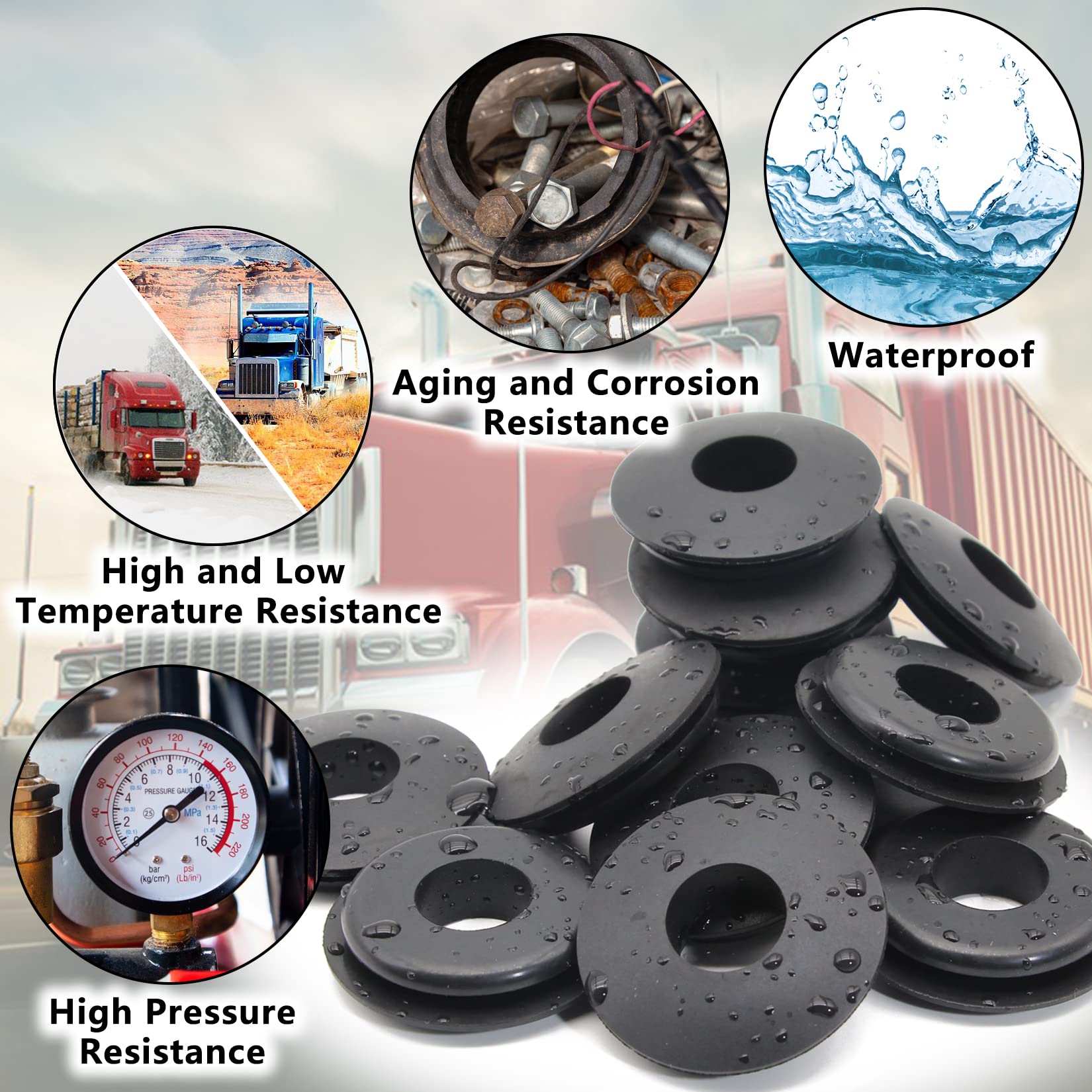 Grepspud 36Pcs Glad Hand Seals Black Rubber Gladhand Seal Washers Elastic Grommets Round Gaskets For Semi Trucks Trailers Tractors Parts Number 10028