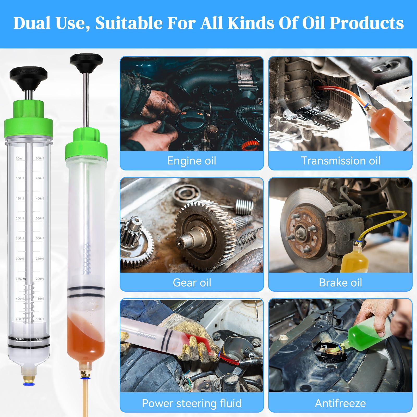 Gisafai 500Cc Fluid Extractor Automotive Pump Manual Oil Extractor Pump Syringe For Gasoline Hand Cleaner For Power Steering, Hy