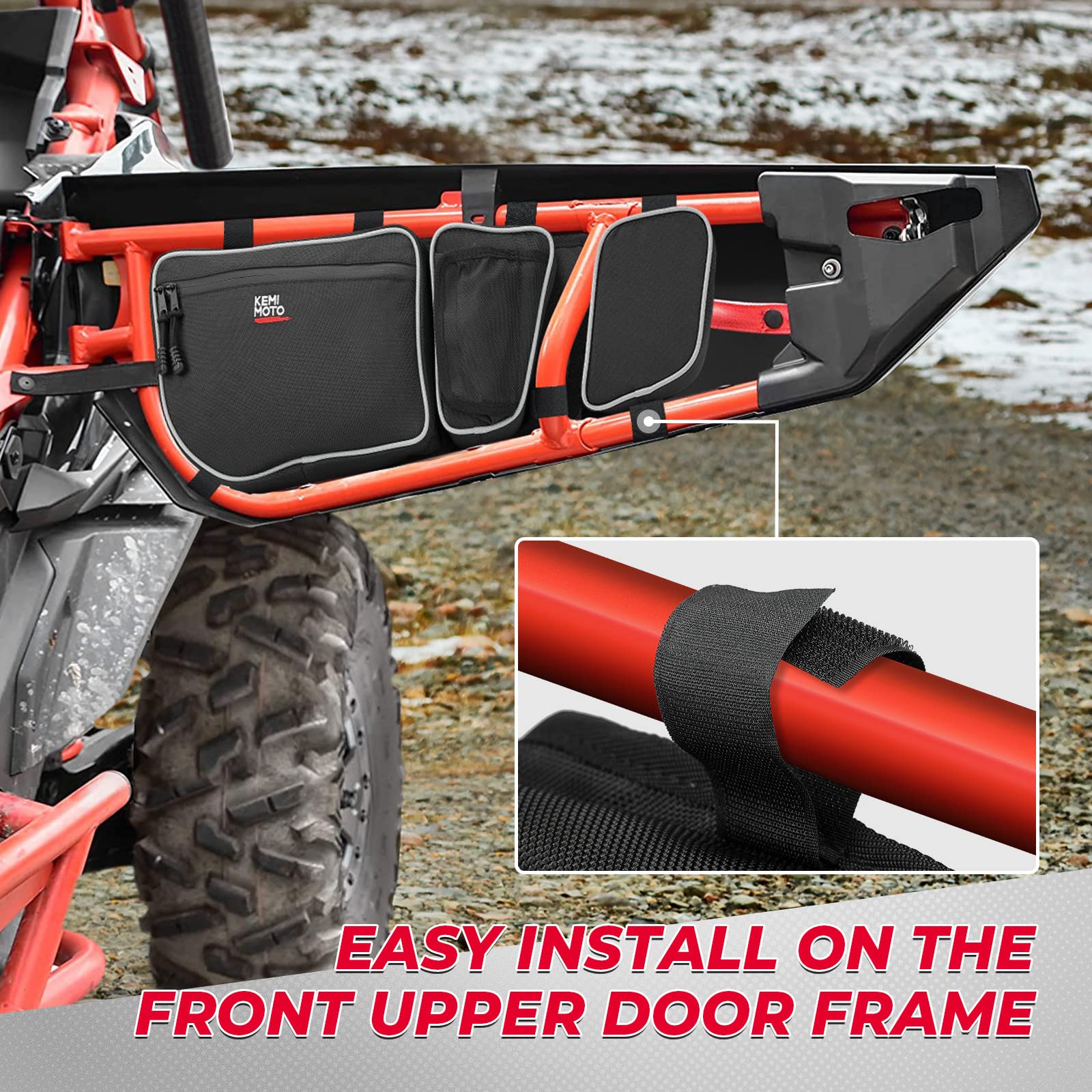 Kemimoto X3 Door Bags, Storage Bag With Cup Holder Removable Knee Pad, Compatible With Can-Am Maverick X3 Front Upper Door 2017-