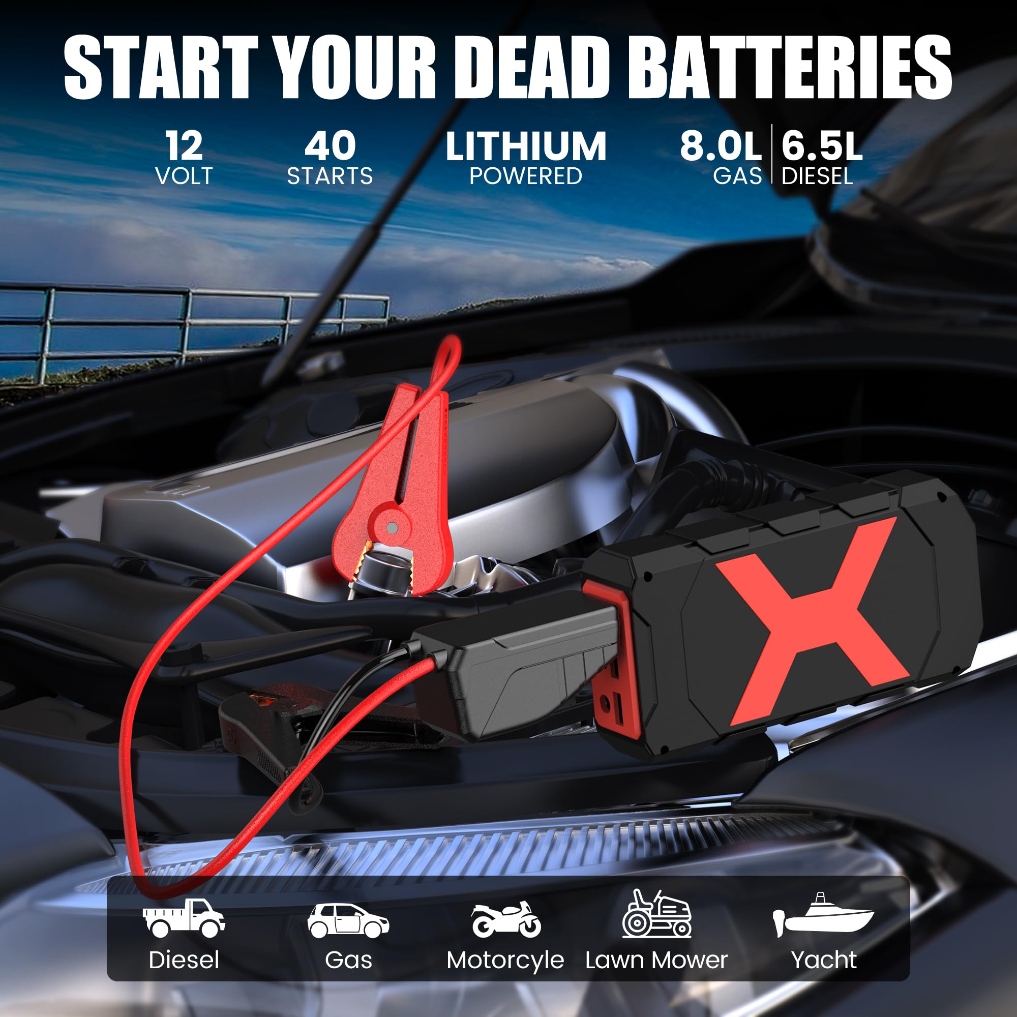 BooKoo 2000A Battery Jump Starter 12V Car Starter Power Bank A9, 20000mAh, Lithium-Ion, for Gas up to 8.0L/D