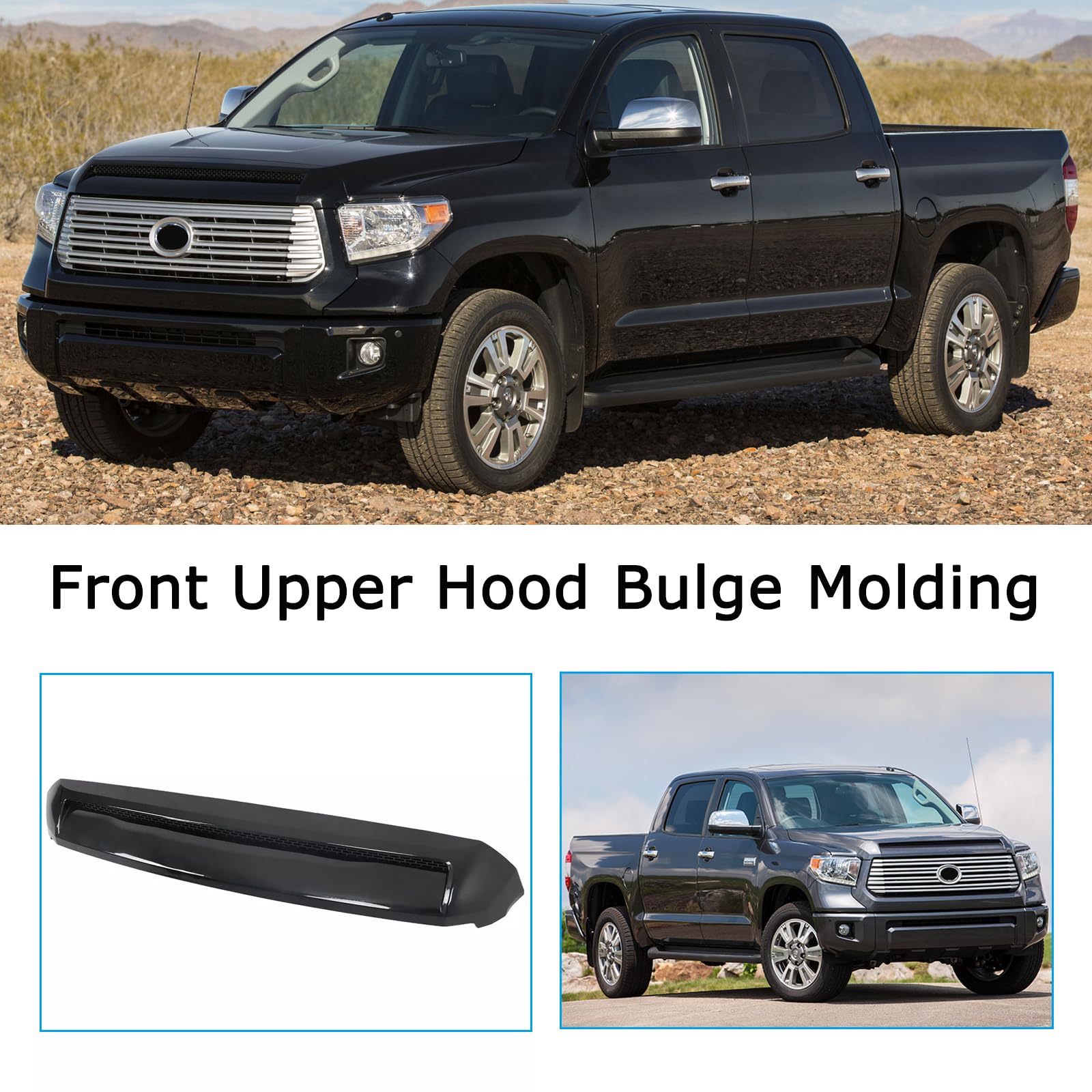 Collect Light Front Upper Hood Bulge Molding Grille Trim for Toyota Tundra 2014-2021, Black, ABS Plastic