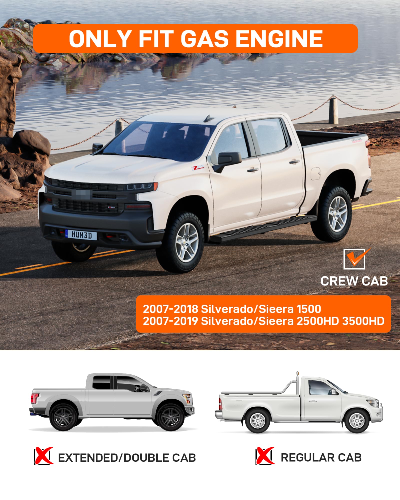 WHIZMIA 6'' Running Boards Compatible with 2007-2018 Silverado/GMC Sierra 1500 Crew Cab,2007-2019 Silverado/Sierra 2500HD 3500HD