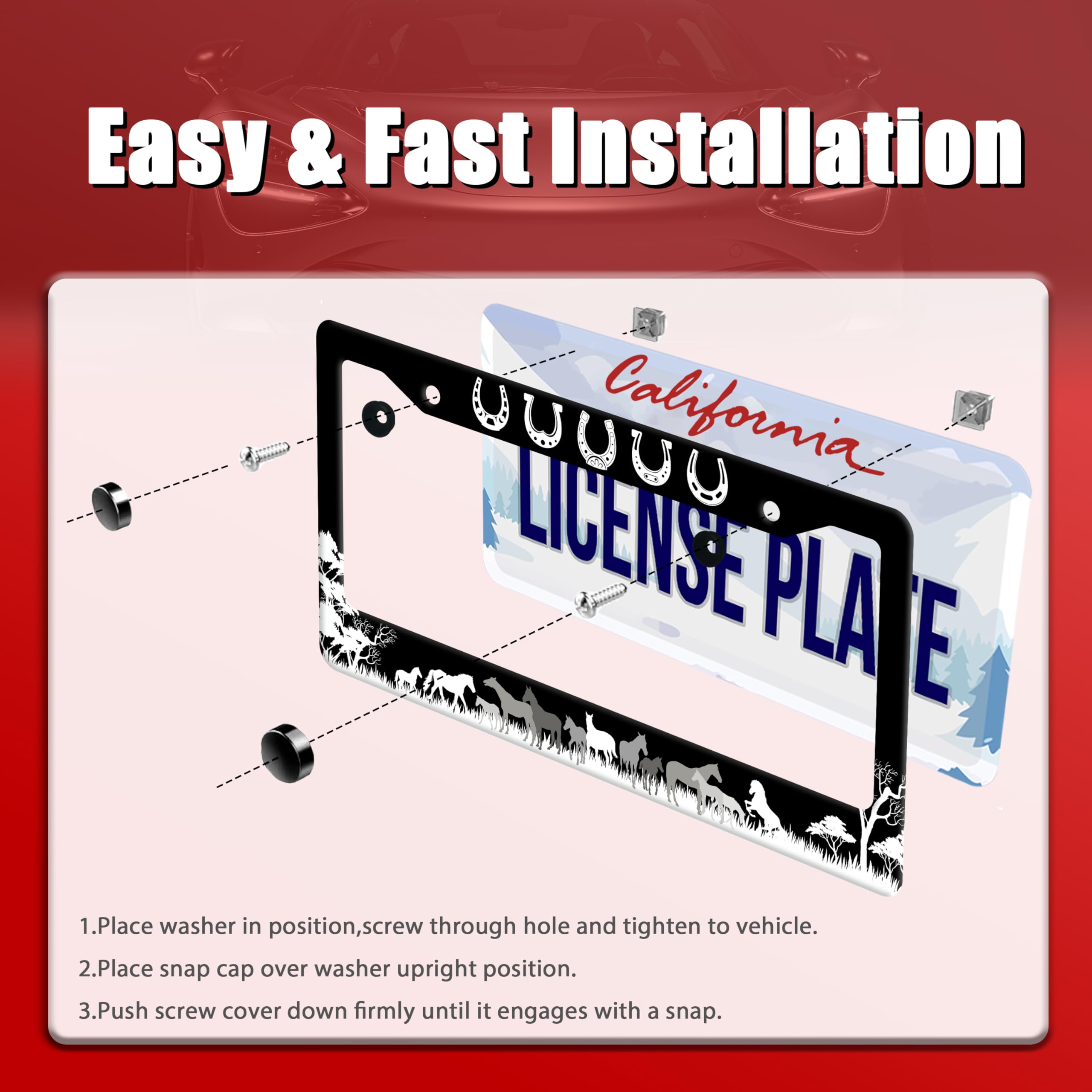 Horse License Plate Frame Funny Horseshoe License Plate Frames Grassland for Car Decorative Parts Stainless Stee License Plate f