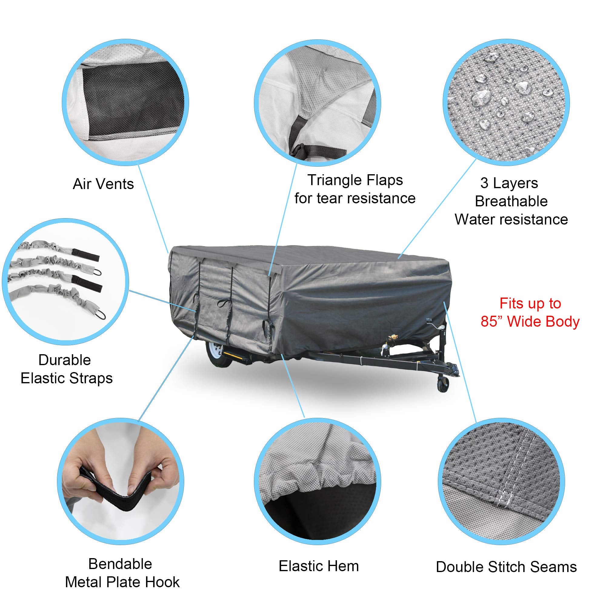 GEARFLAG Pop-up Folding Camper Cover, Anti-UV Heavy Duty, Fits 18'-22', Gray, Model PUCGRY-H
